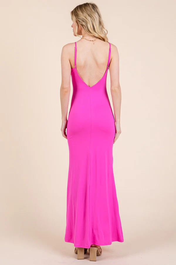 Fuchsia Backless Fishtail Sleeveless Maxi Dress - Image 3