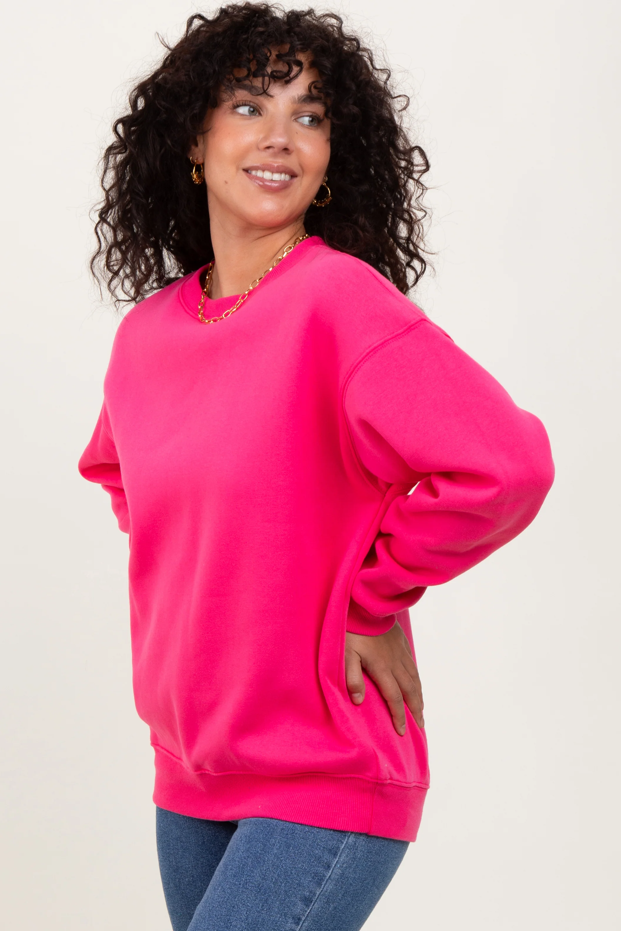 Fuchsia Basic Fleece Crewneck Sweatshirt - Image 2