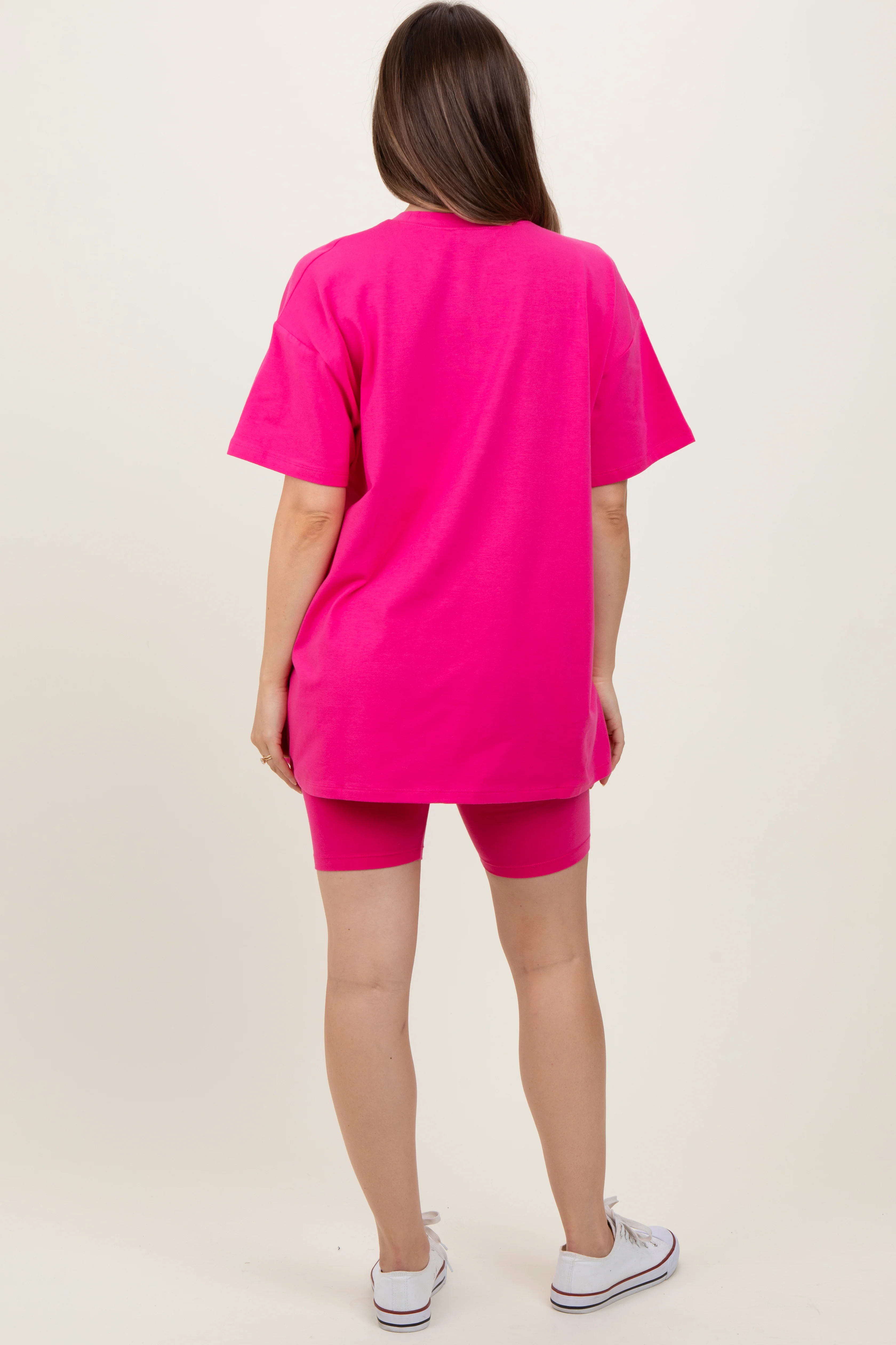 Fuchsia Biker Shorts Maternity Set - Image 4