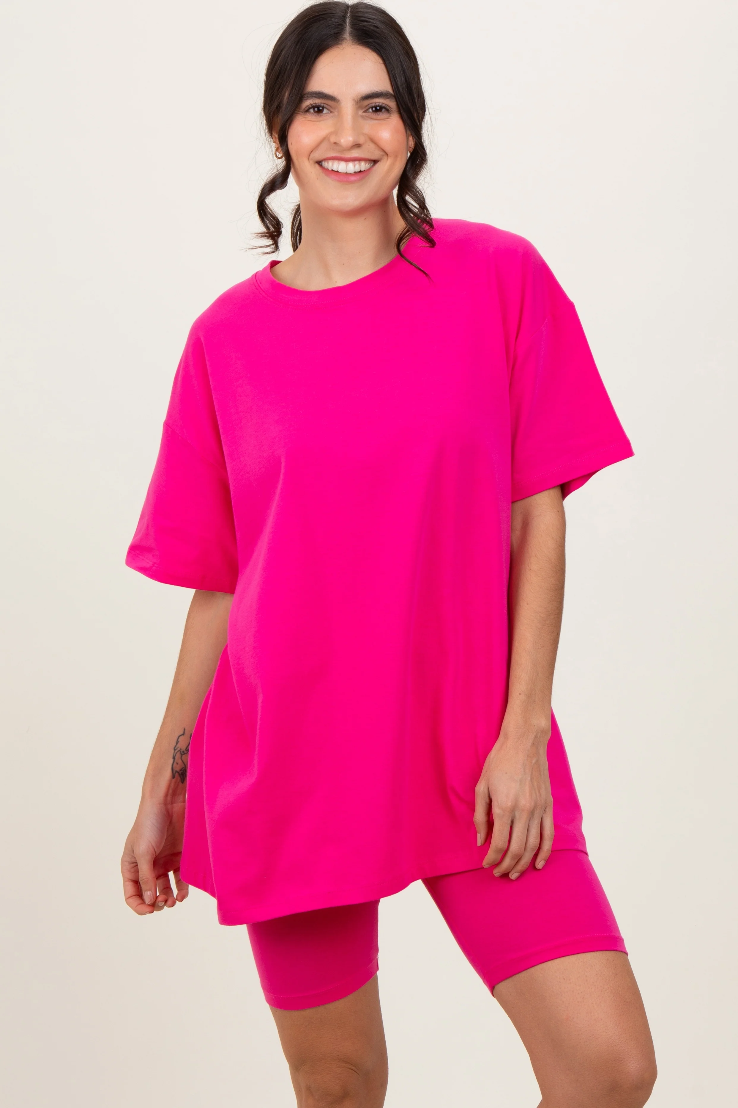 Fuchsia Biker Shorts Maternity Set - Image 6