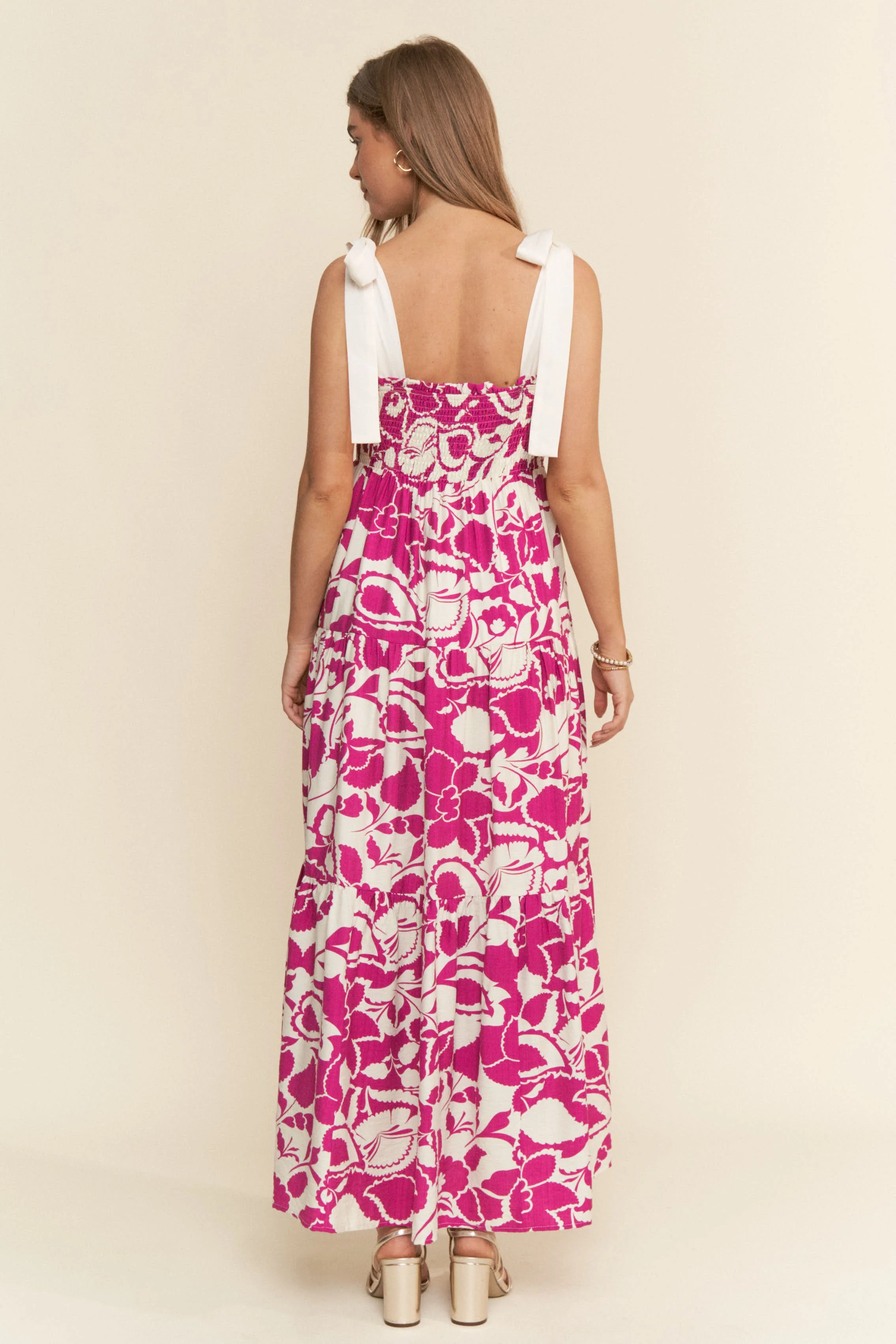 Fuchsia Bloom Floral Print Smocked Maxi Dress - Image 4