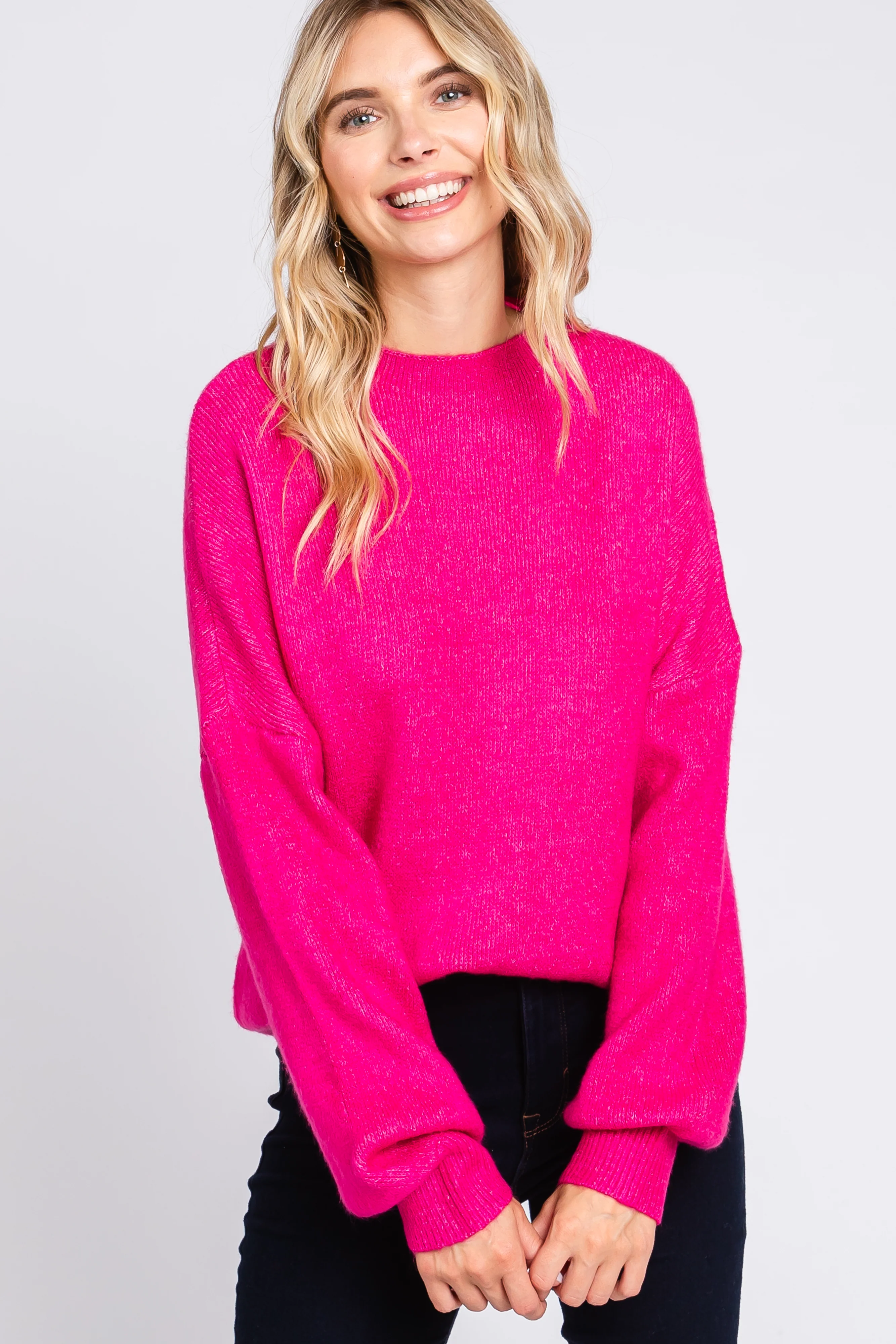 Fuchsia Bubble Sleeve Sweater - Image 5