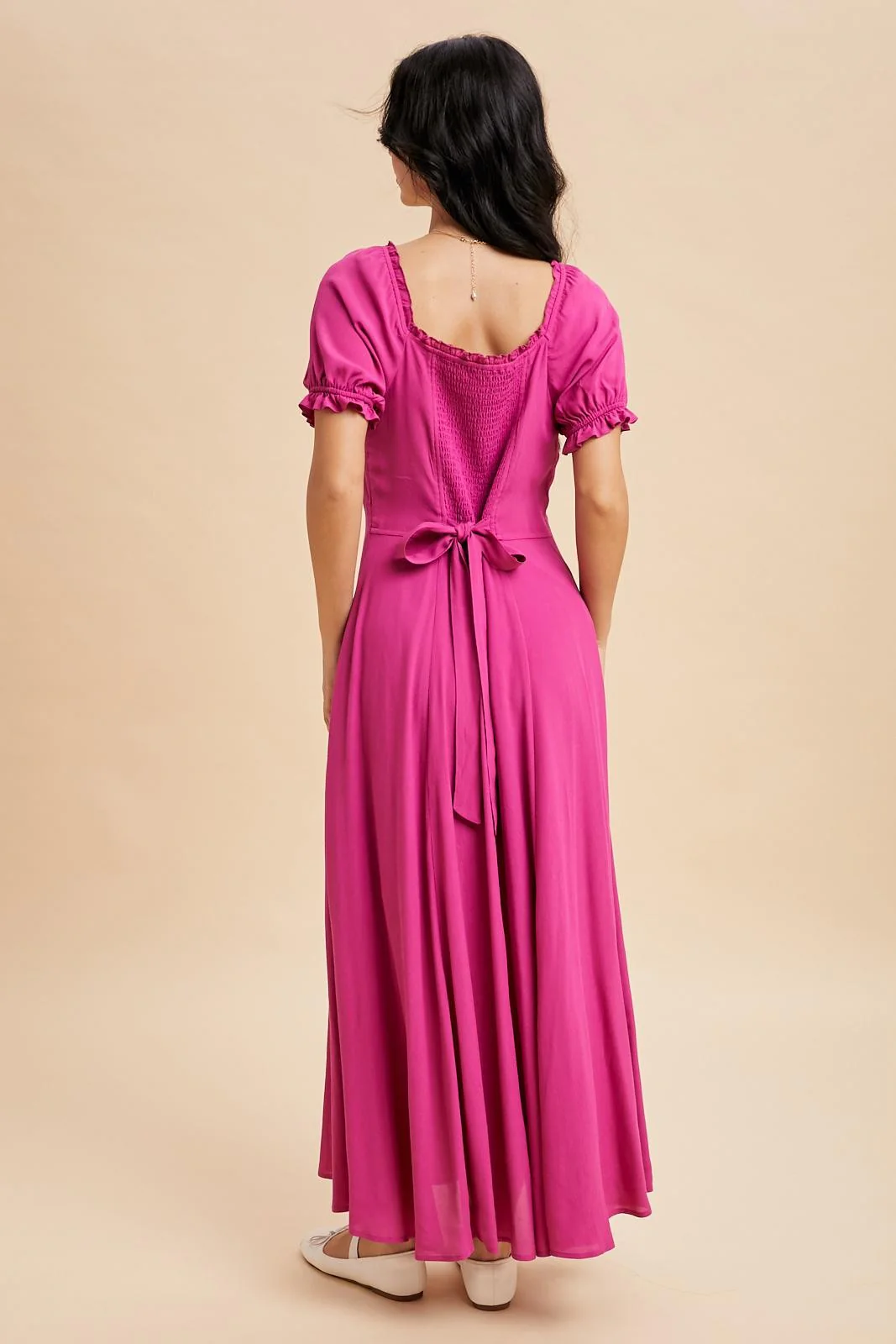 Fuchsia Button Down Ruffle Trim Maxi Dress - Image 5