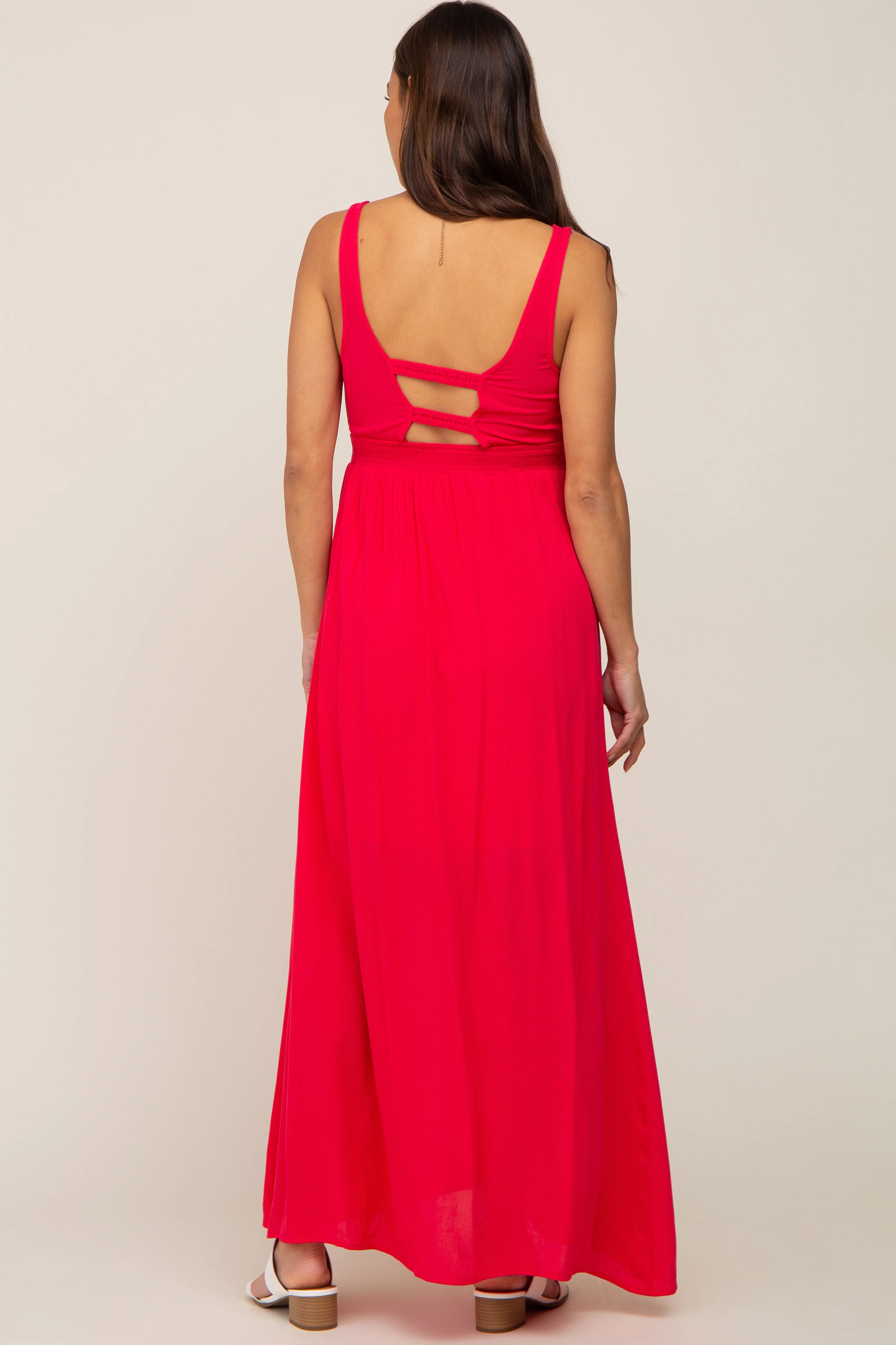 Fuchsia Button Front Accent Maternity Maxi Dress - Image 3