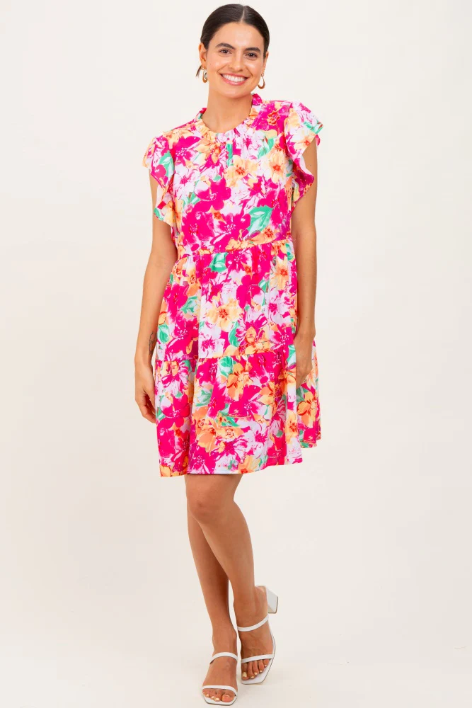 Fuchsia Floral Ruffle Tiered Dress - Image 2
