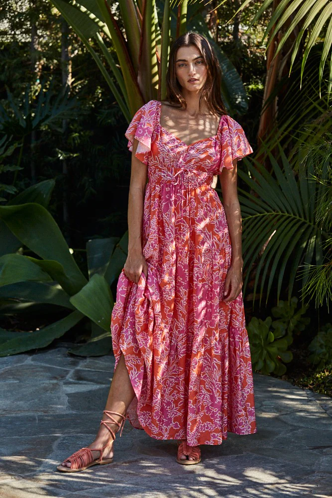 Fuchsia Floral Waist Tie Open Back Maxi - Image 2