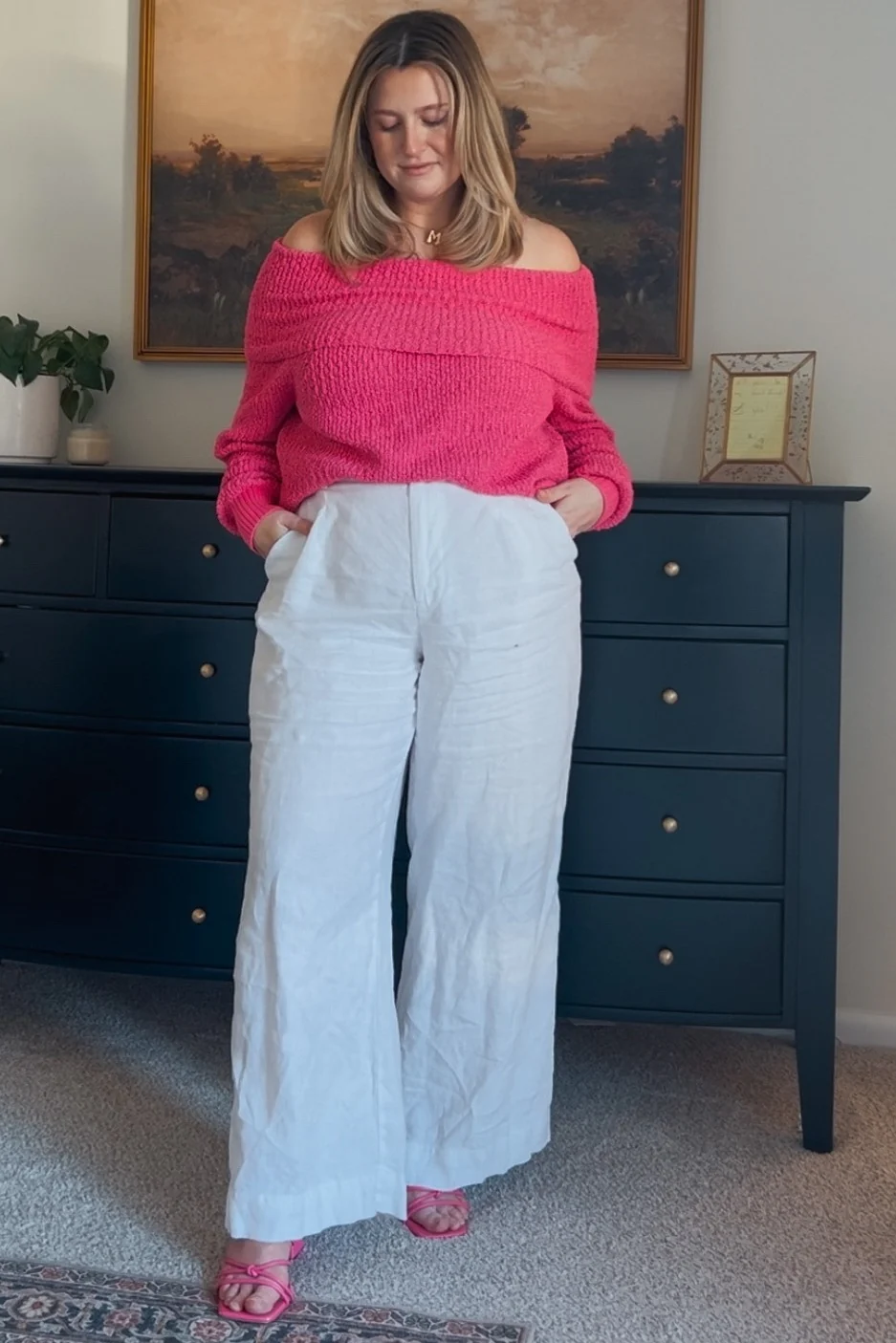 Fuchsia Foldover Off Shoulder Sweater - Image 12