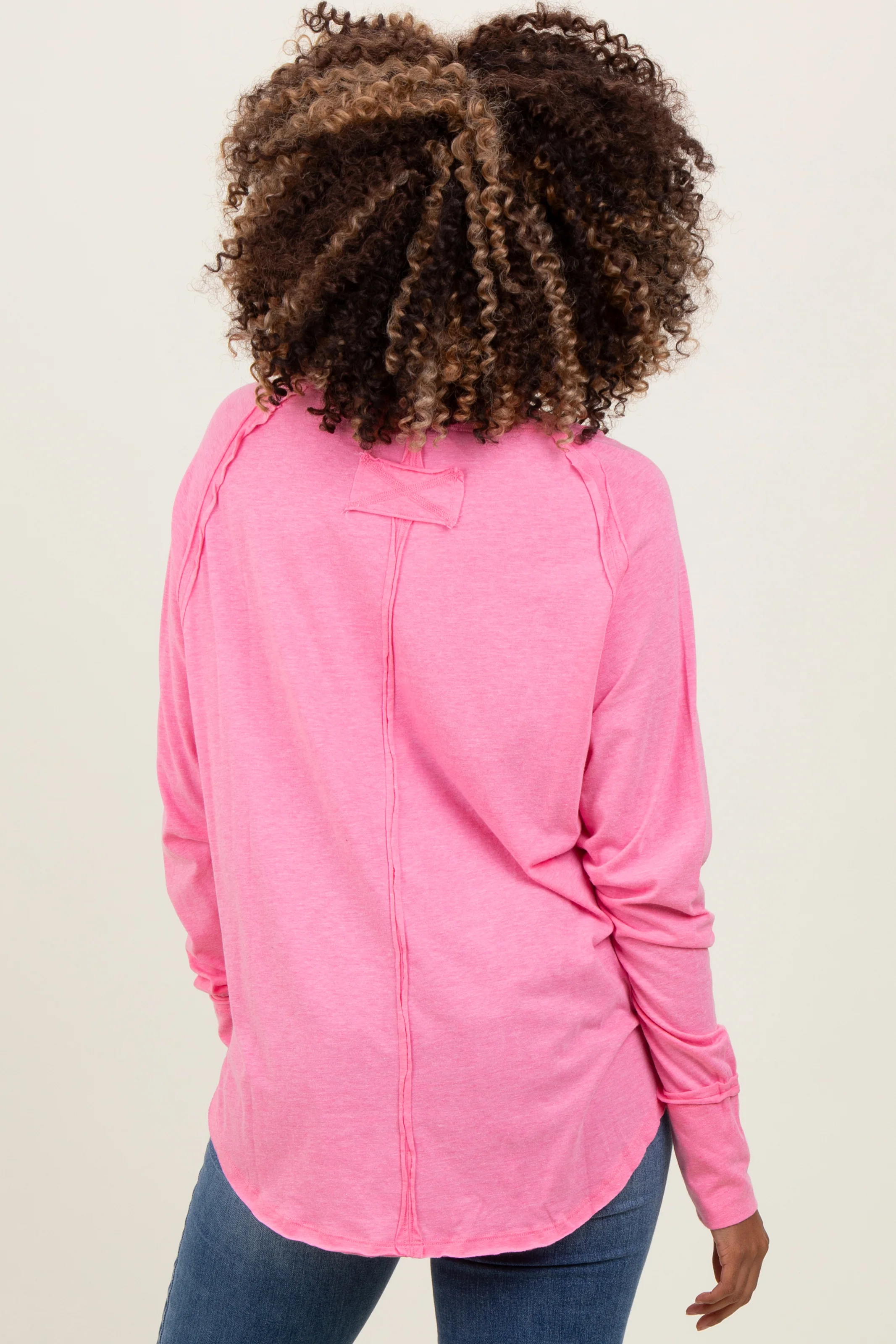 Fuchsia Heather Exposed Seam Long Sleeve Maternity Top - Image 4