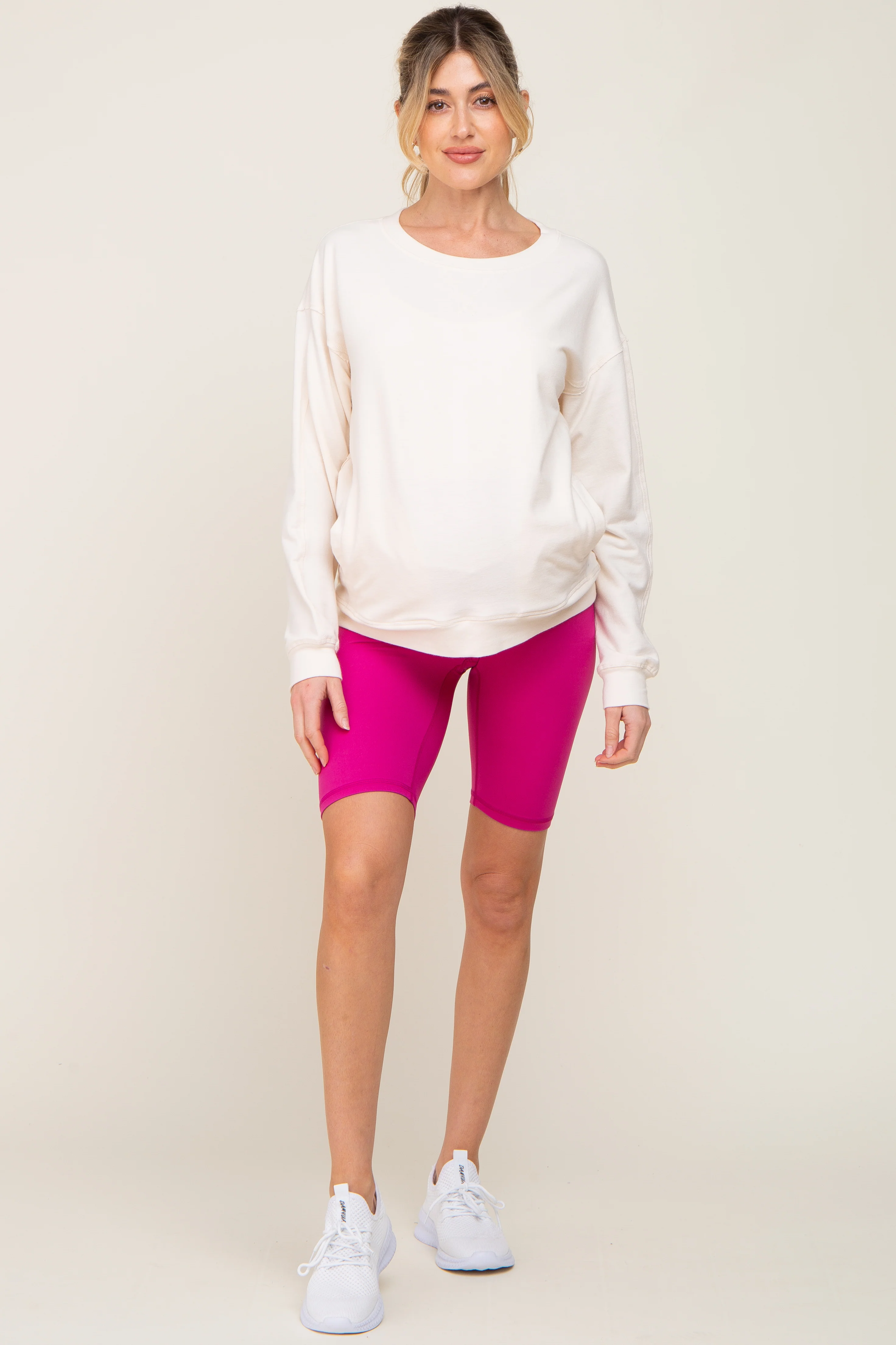 Fuchsia High Waist Maternity Bike Shorts - Image 5
