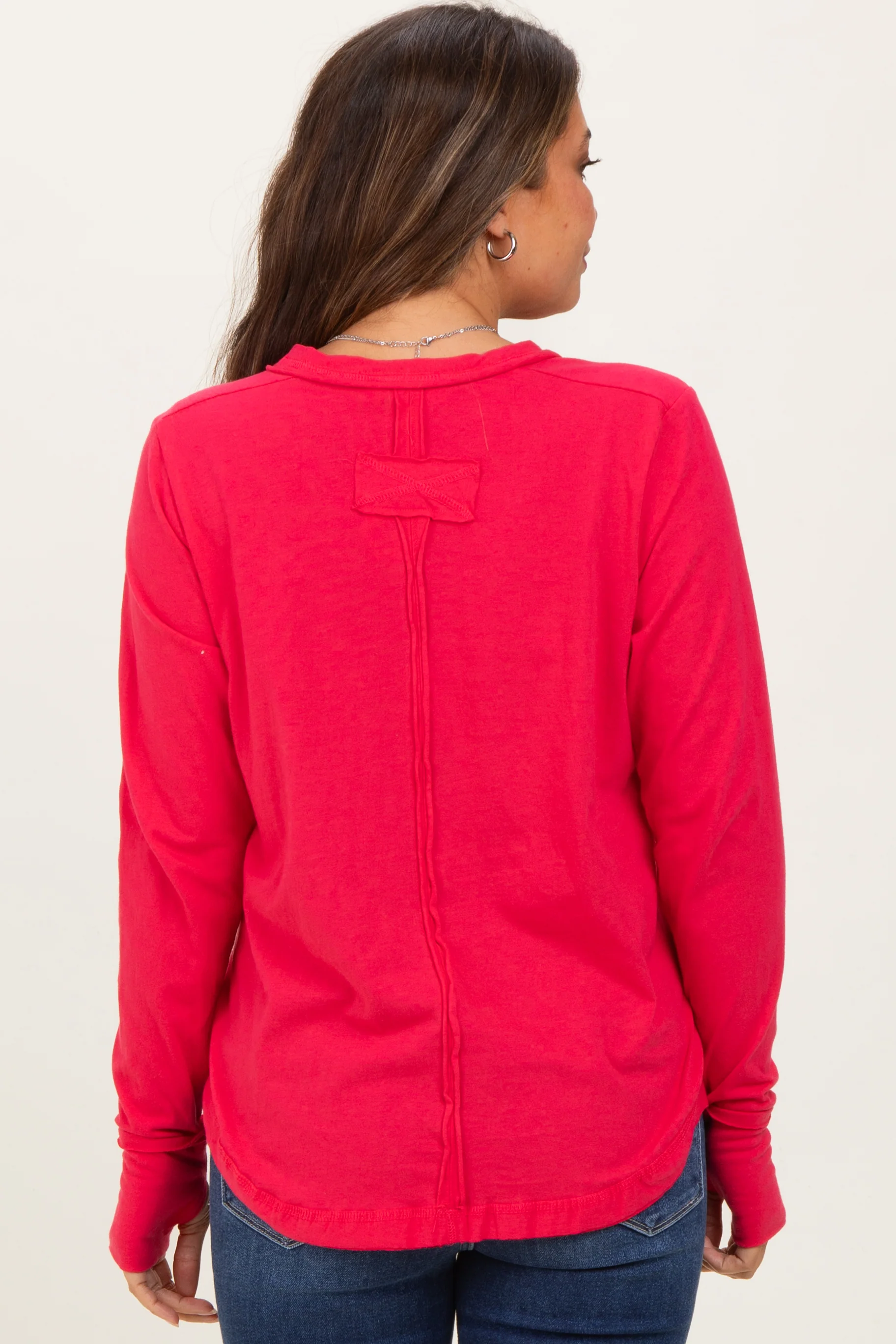 Fuchsia Long Sleeve Exposed Seam Maternity Top - Image 4