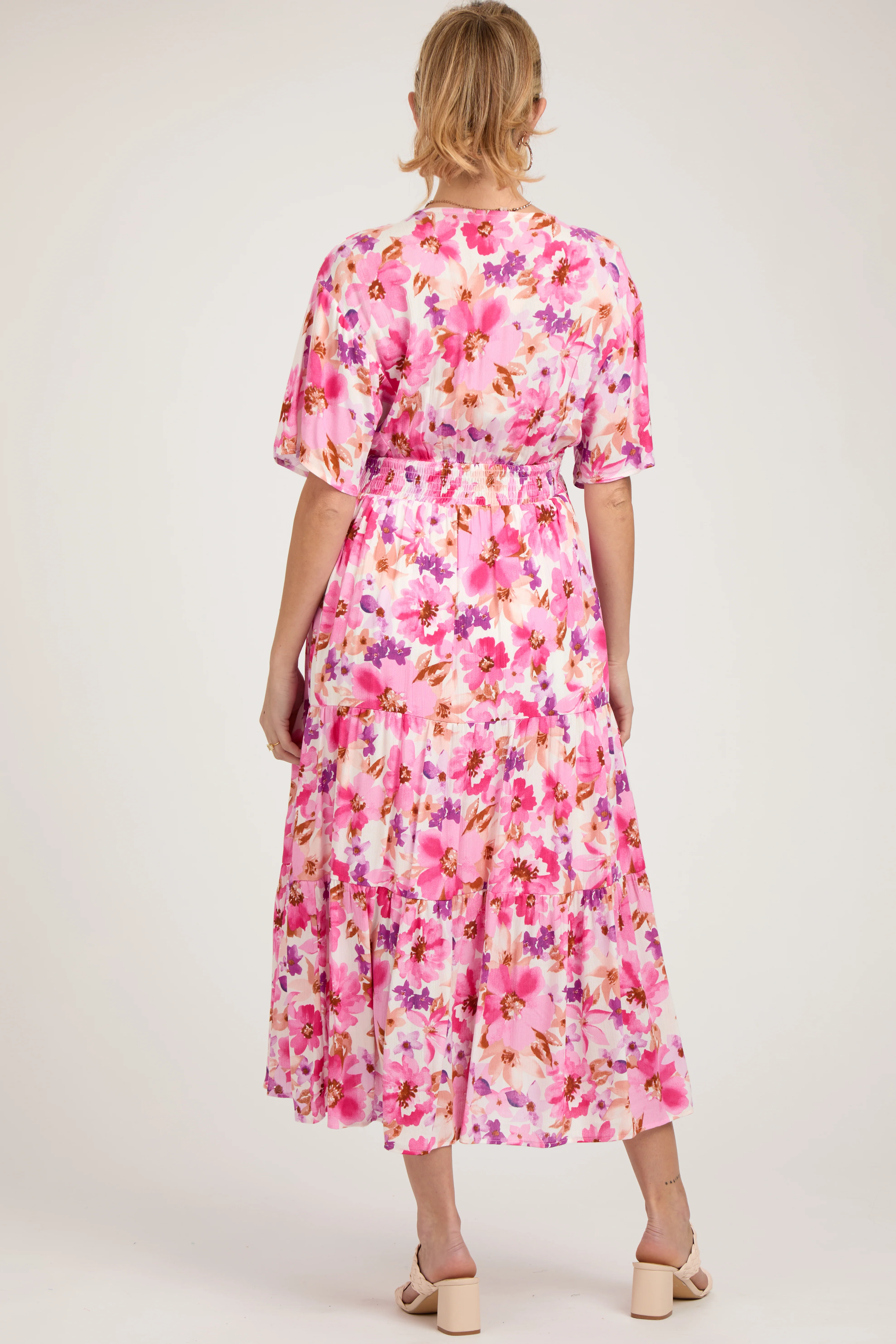 Fuchsia Multi-Color Floral Tiered Maternity Maxi Dress - Image 3