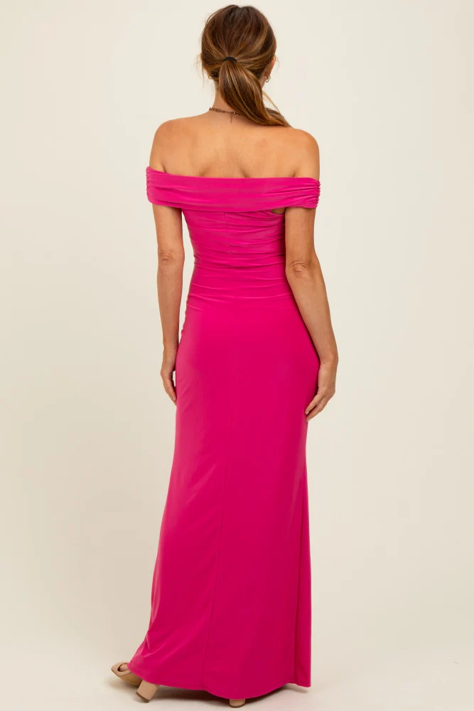 Fuchsia Off Shoulder Seashell Pendant Maxi Dress - Image 4