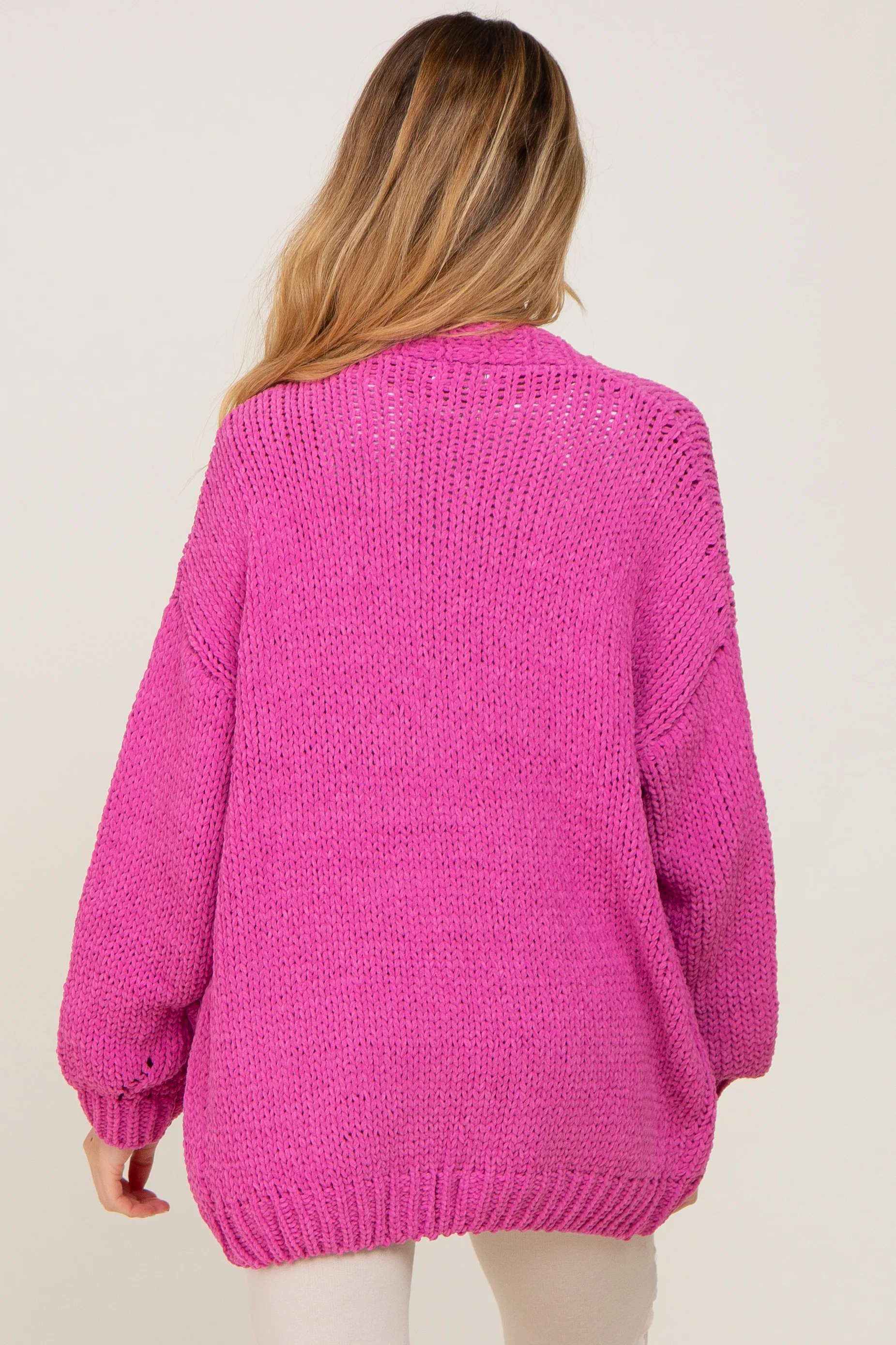 Fuchsia Oversized Bubble Sleeve Maternity Cardigan - Image 3
