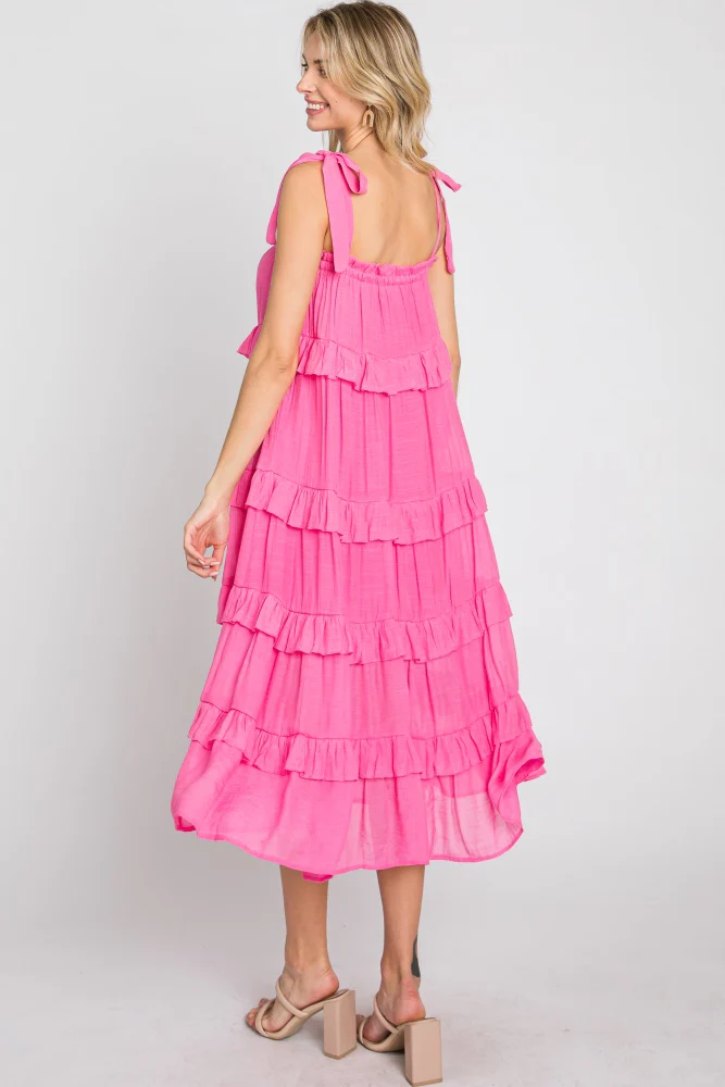 Fuchsia Ruffle Tiered Midi Dress - Image 7