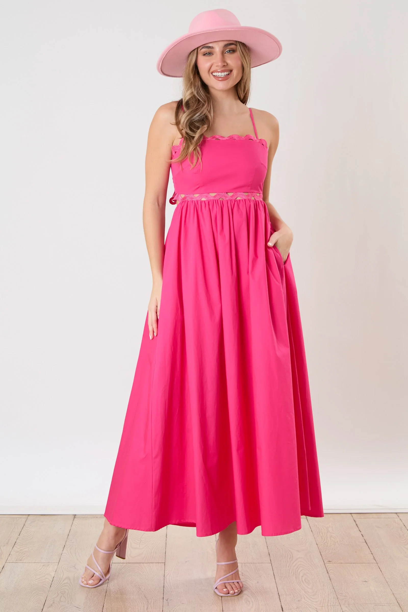Fuchsia Scalloped Trim Cutout Back Maternity Maxi Dress - Image 3