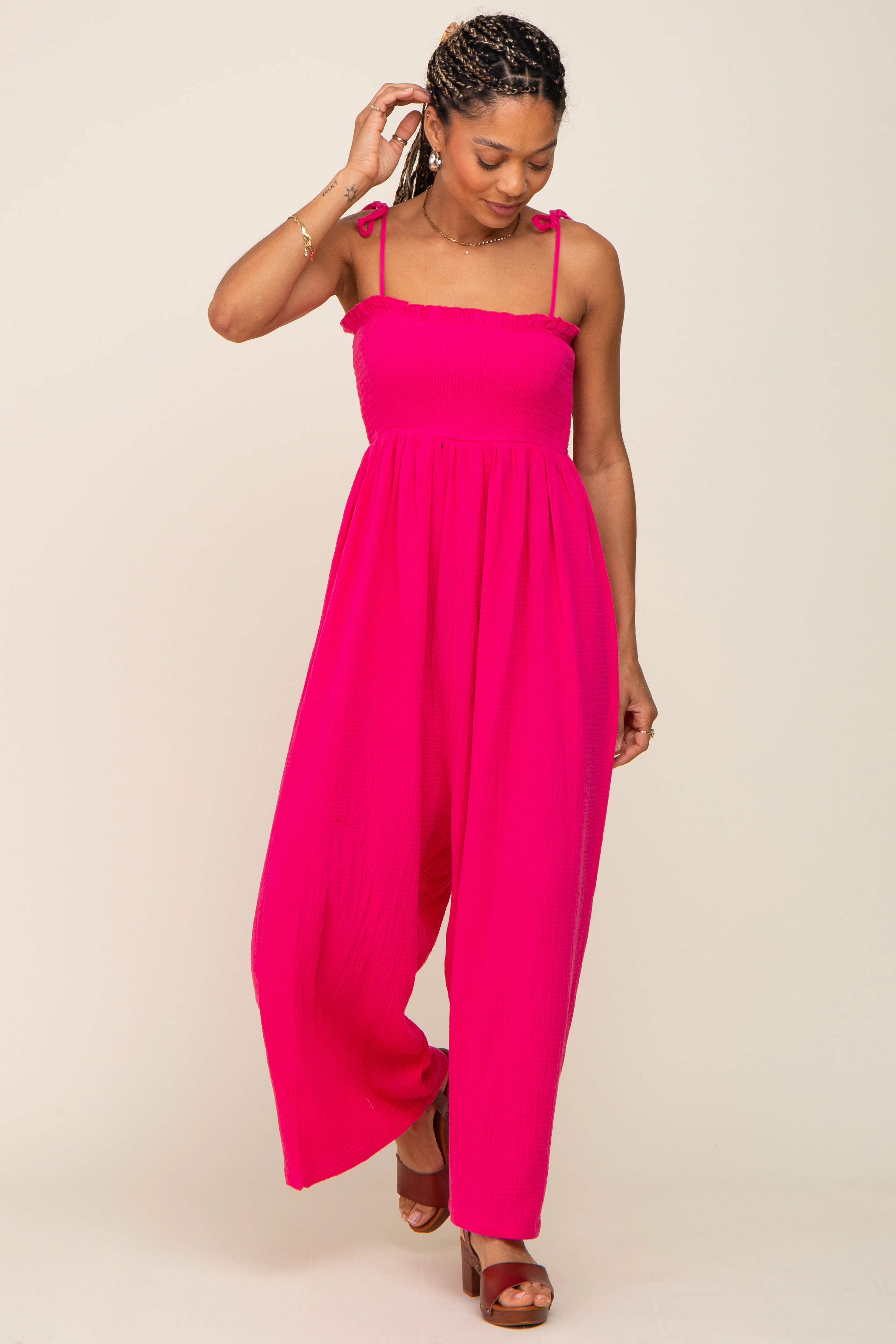 Fuchsia Sleeveless Cropped Jumpsuit - Image 4
