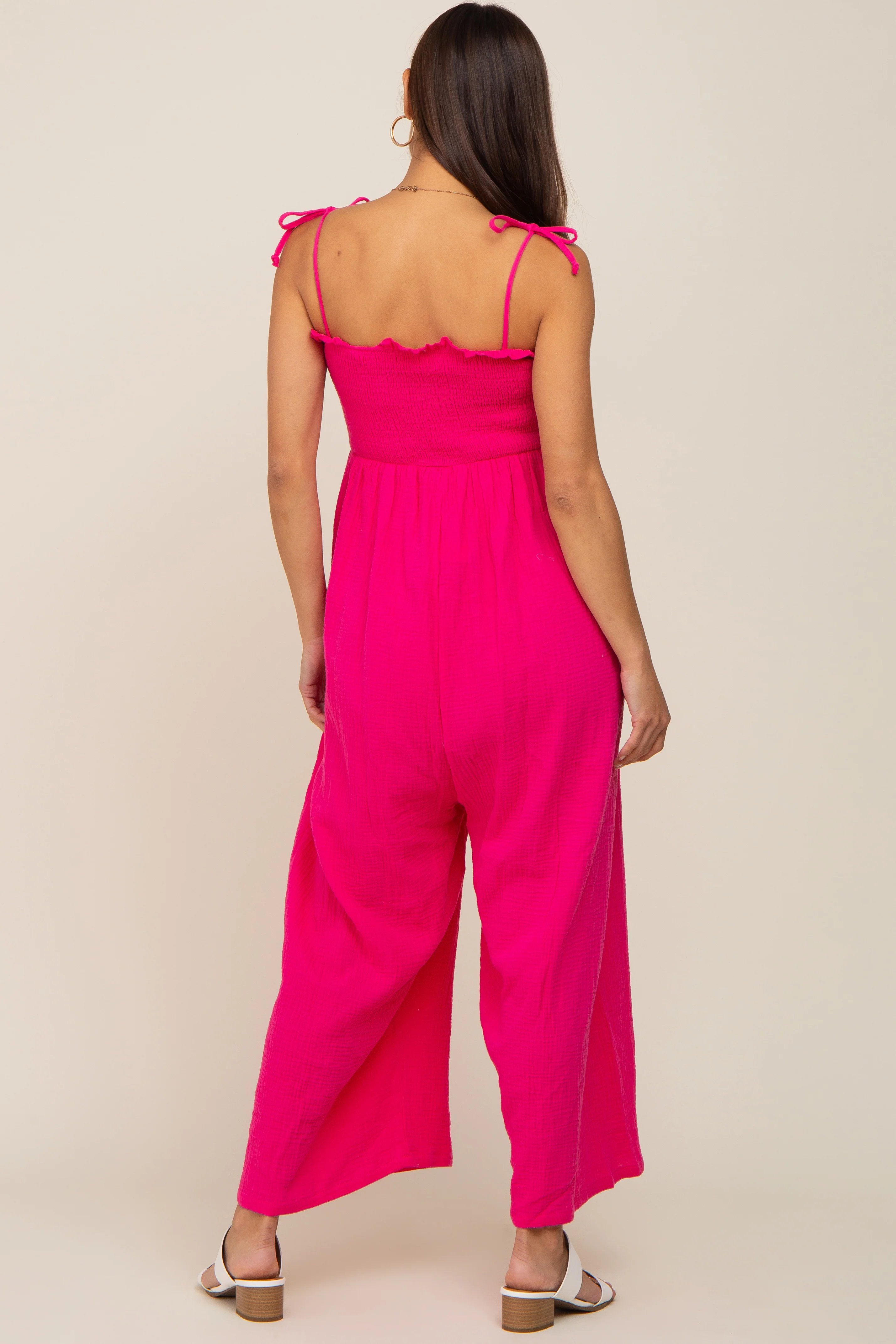 Fuchsia Sleeveless Cropped Maternity Jumpsuit - Image 3