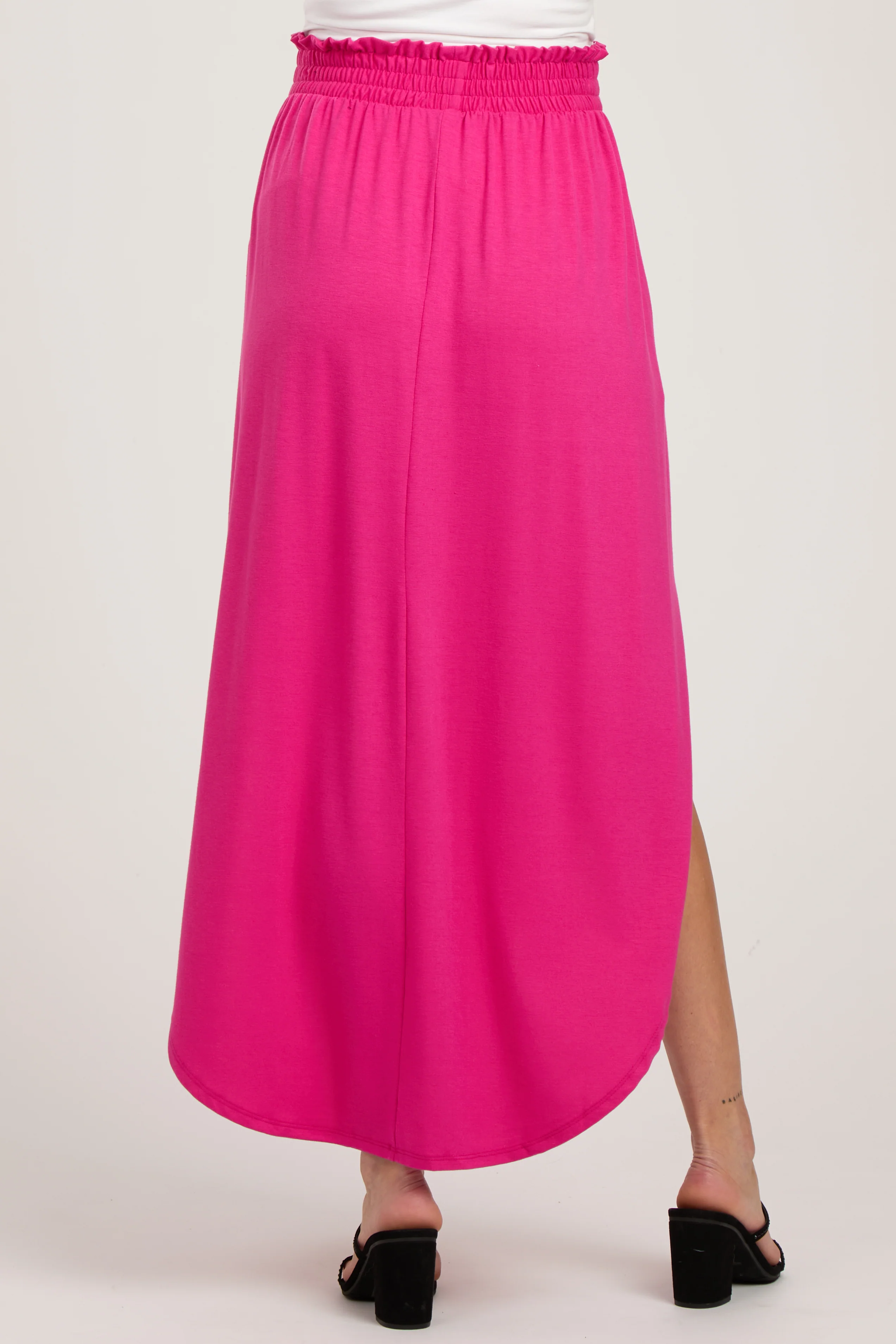 Fuchsia Smocked Rounded Hem Maternity Maxi Skirt - Image 4