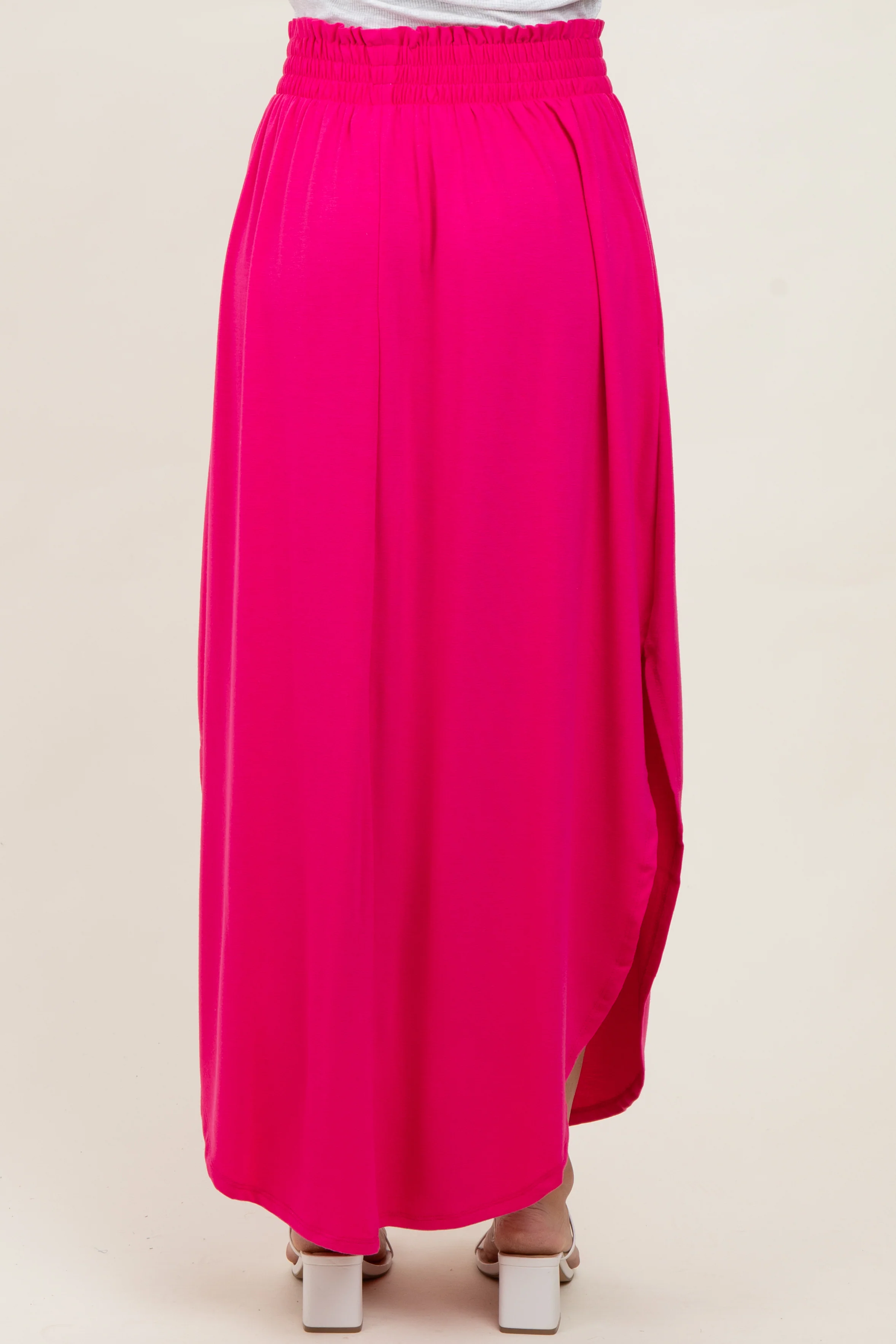 Fuchsia Smocked Rounded Hem Maxi Skirt - Image 4