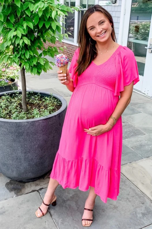 Fuchsia Smocked Ruffle Maternity Dress - Image 4