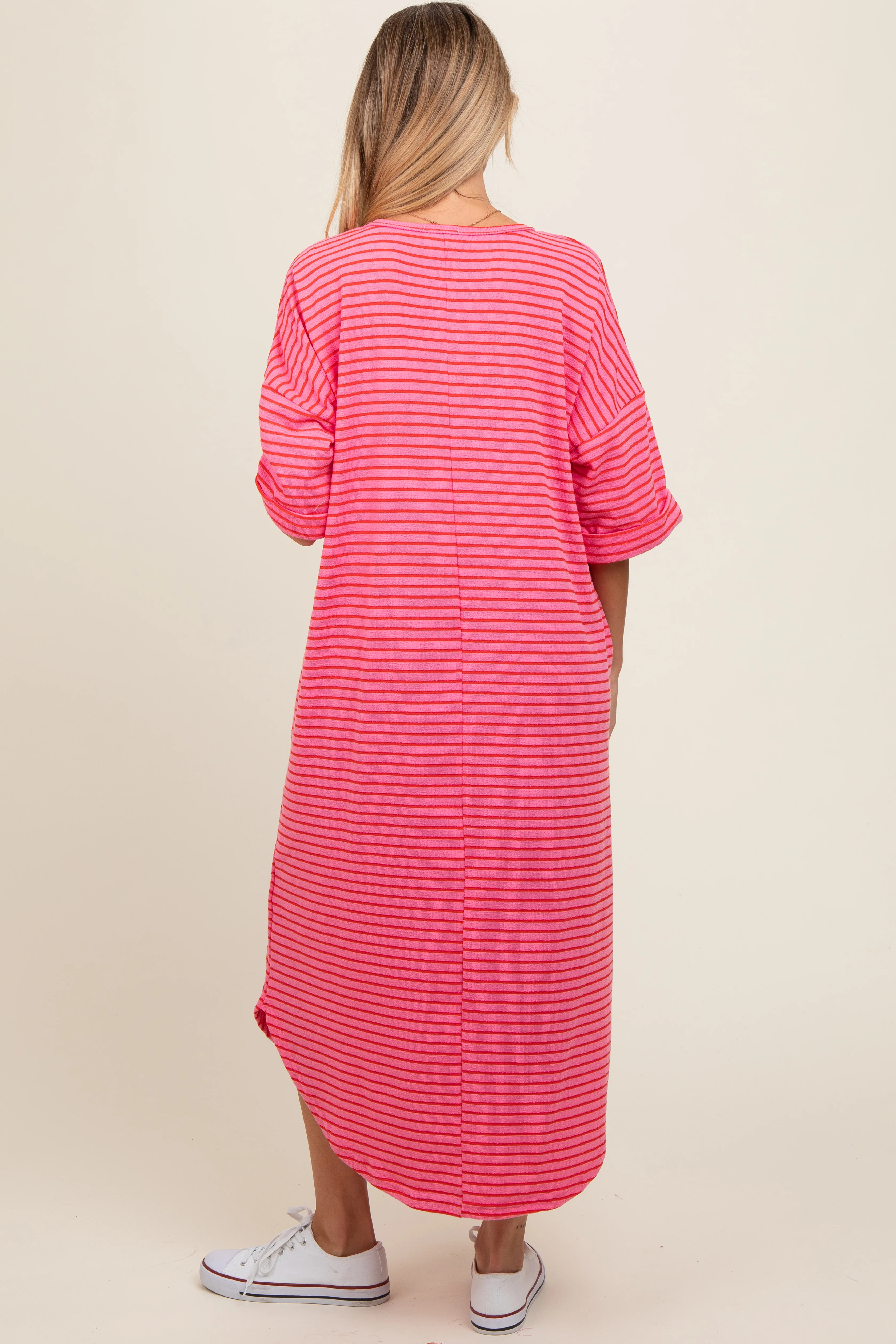 Fuchsia Striped Terry Maternity Maxi Dress - Image 3