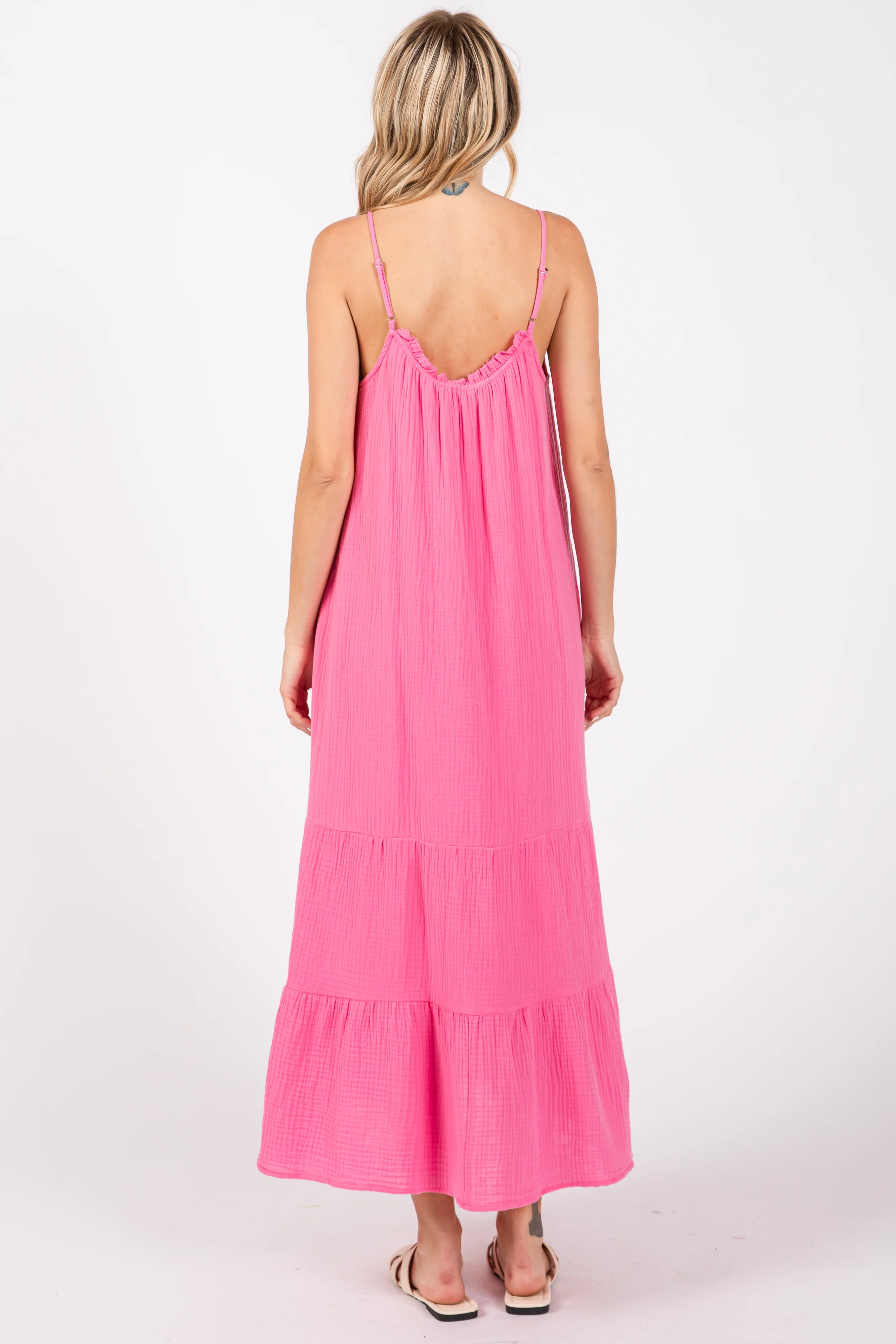 Fuchsia Tiered Hem Midi Dress - Image 3