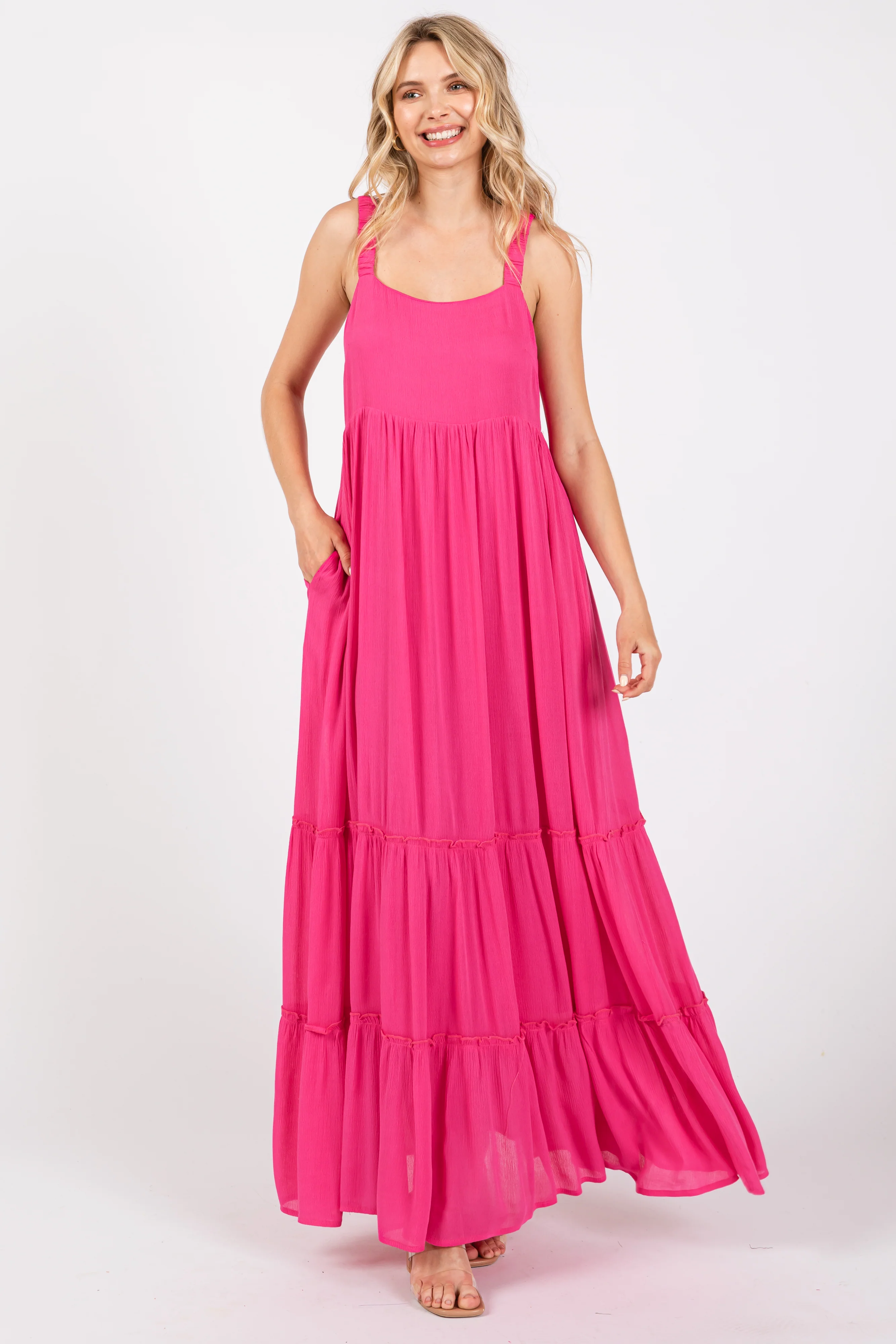 Fuchsia Tiered Maternity Maxi Dress - Image 5