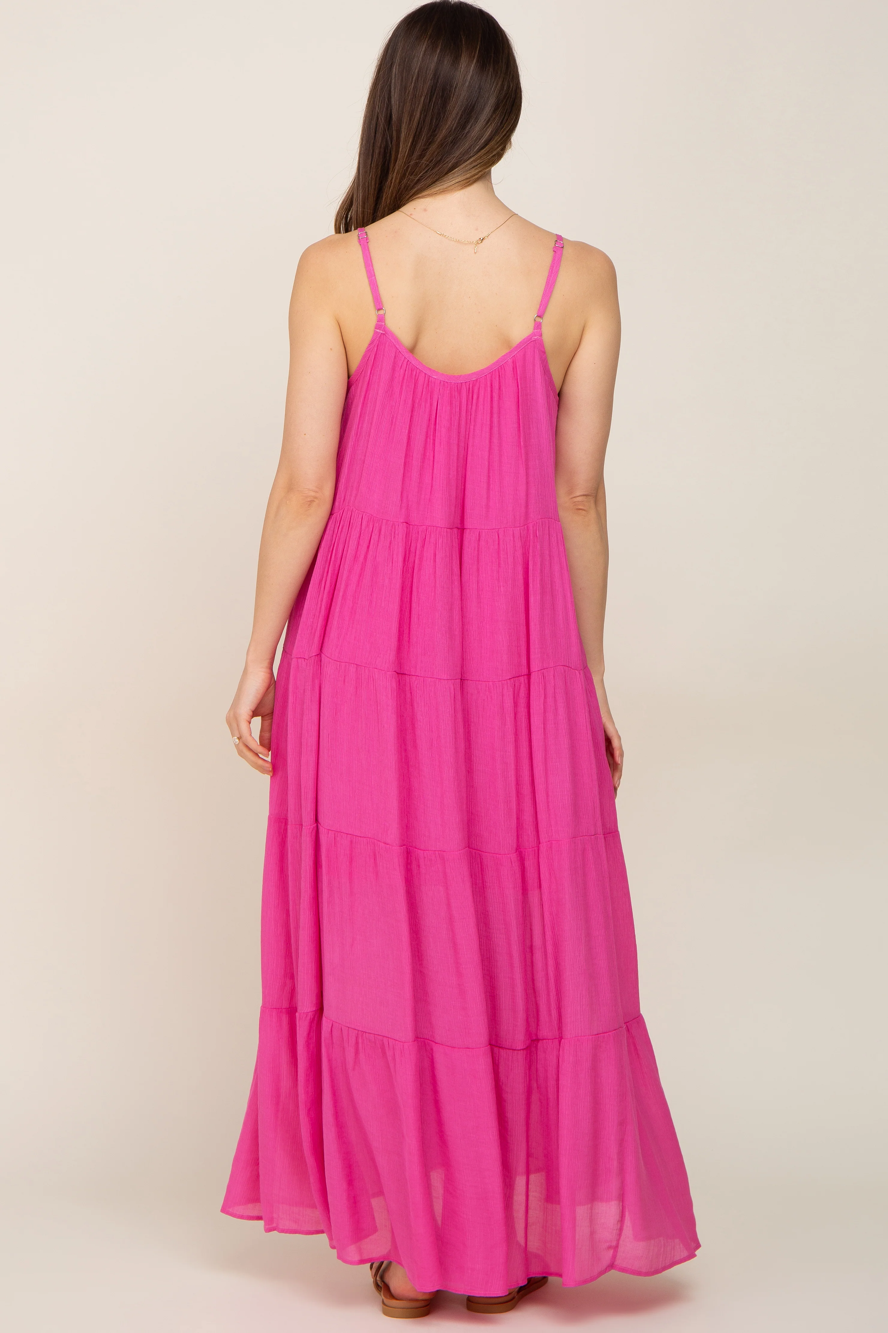 Fuchsia Tiered Maternity Maxi Dress - Image 4