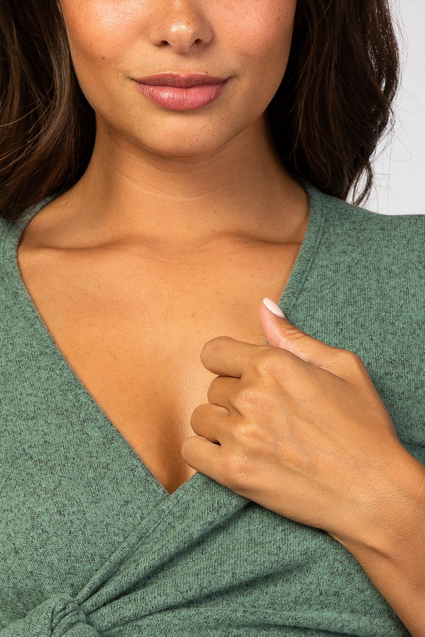 Green Brushed Knit Wrap Fitted Maternity/Nursing Dress - Image 5