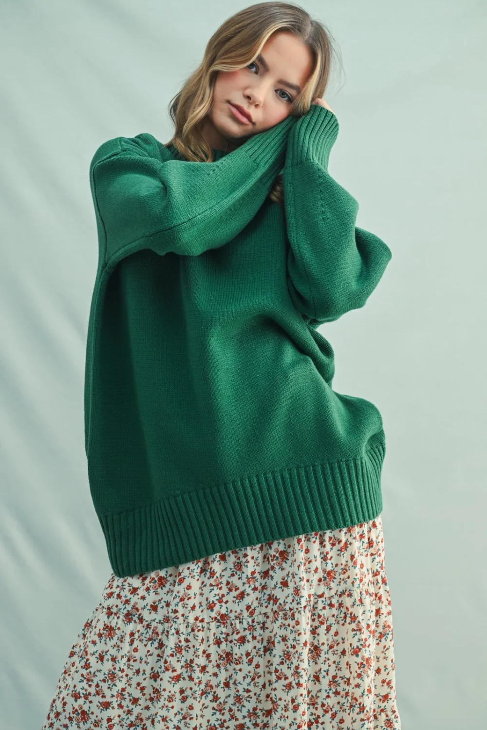 Green Drop Shoulder Oversized Maternity Sweater - Image 5