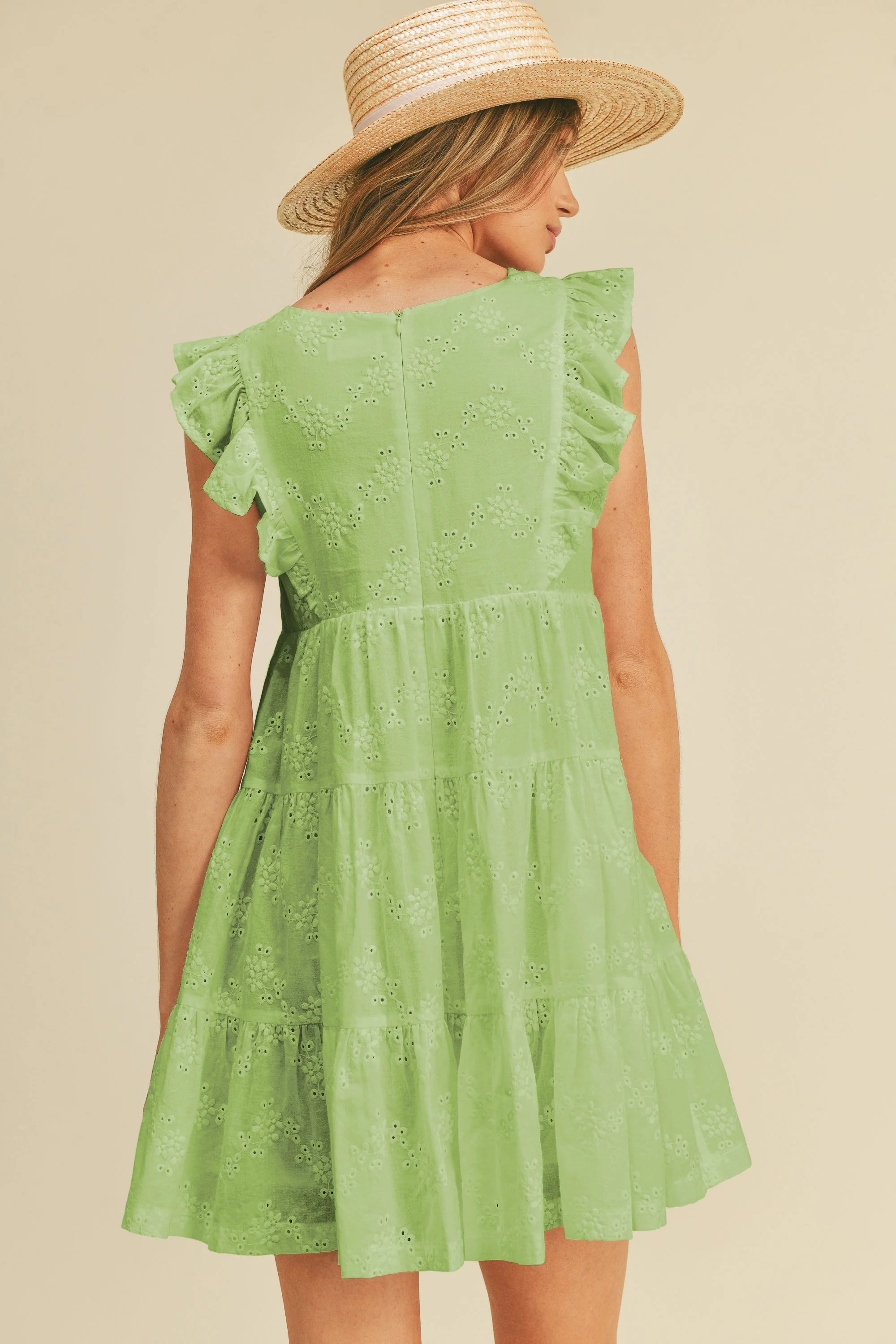 Green Eyelet Babydoll Mini Dress - Image 4