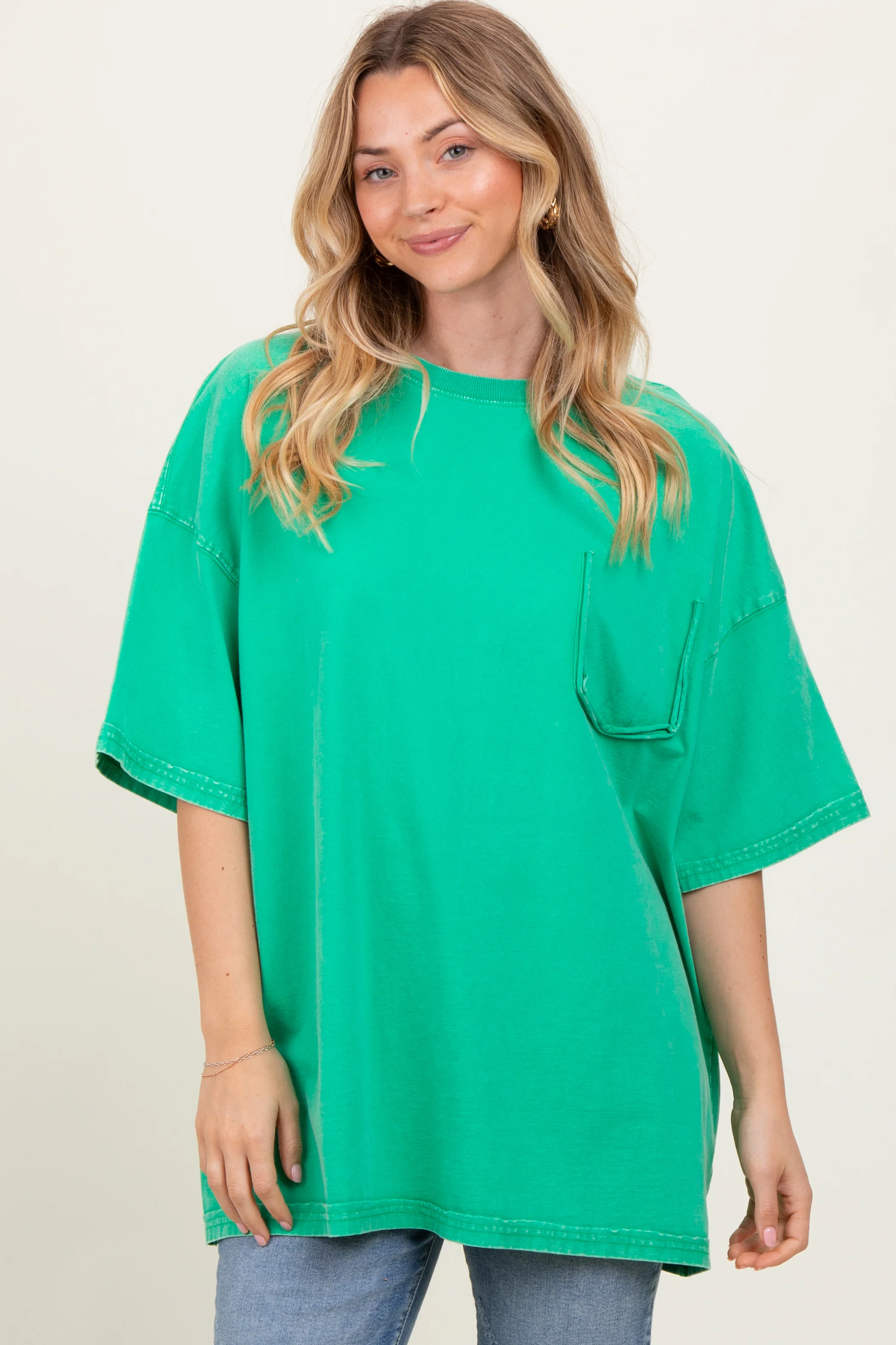 Green Faded Wash Maternity Short Sleeve Top - Image 4