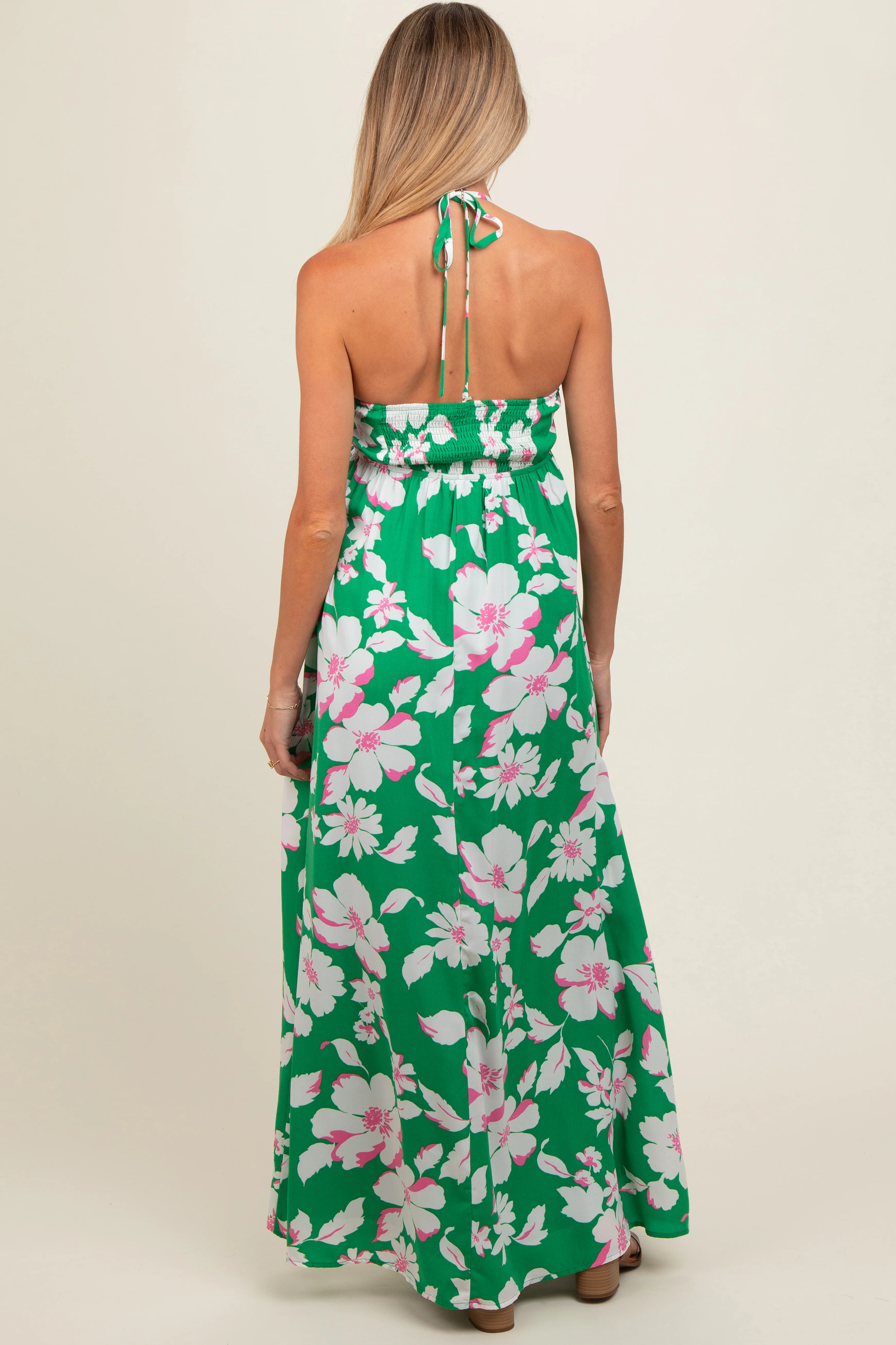 Green Floral Halter Neck Maternity Maxi Dress - Image 4