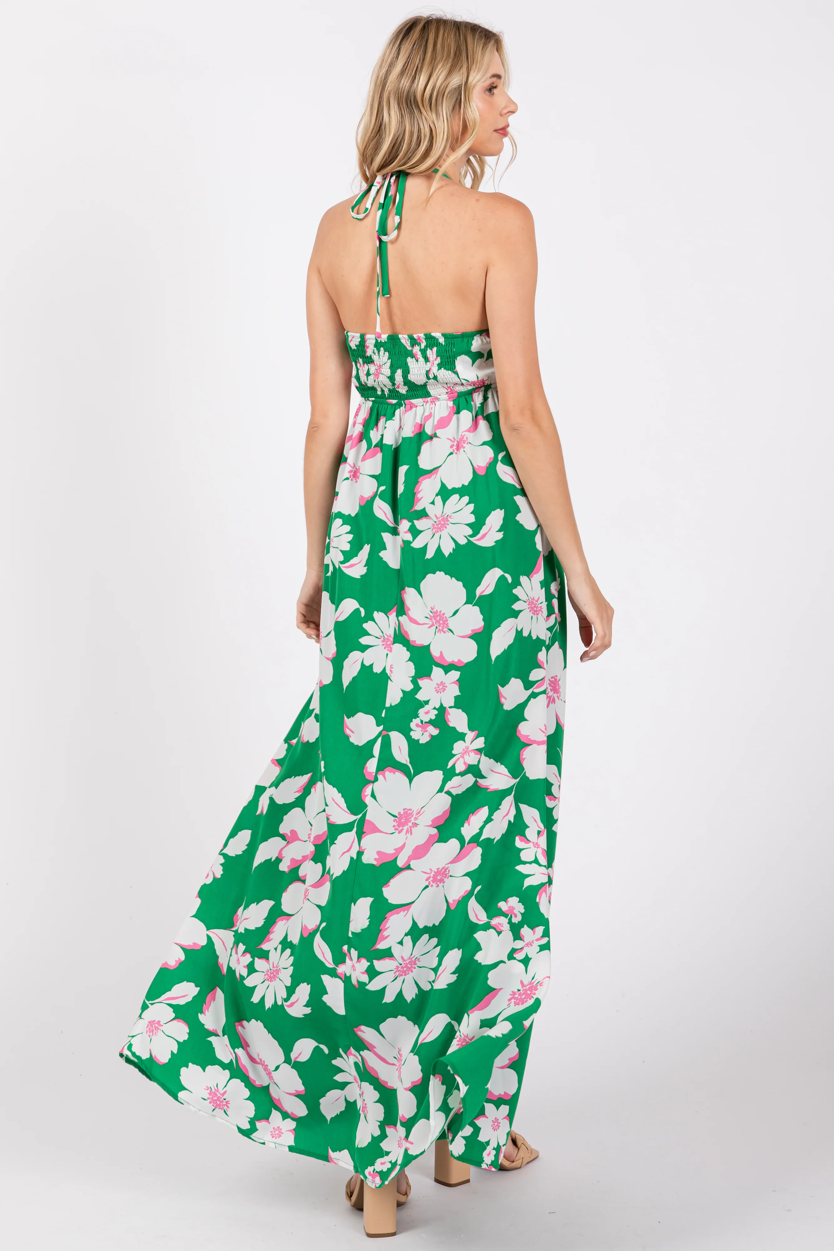 Green Floral Halter Neck Maxi Dress - Image 3