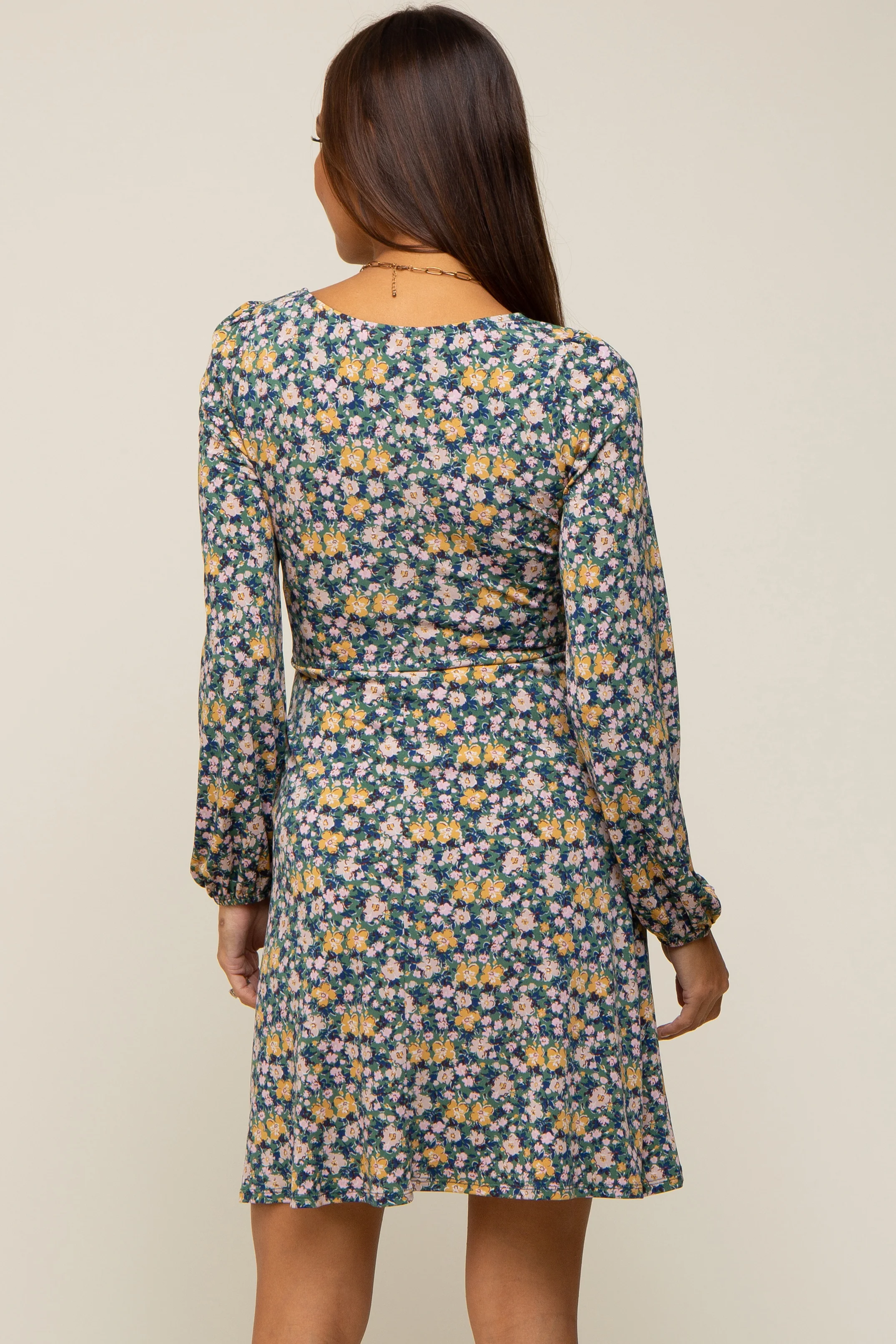 Green Floral Long Sleeve Maternity Dress - Image 4