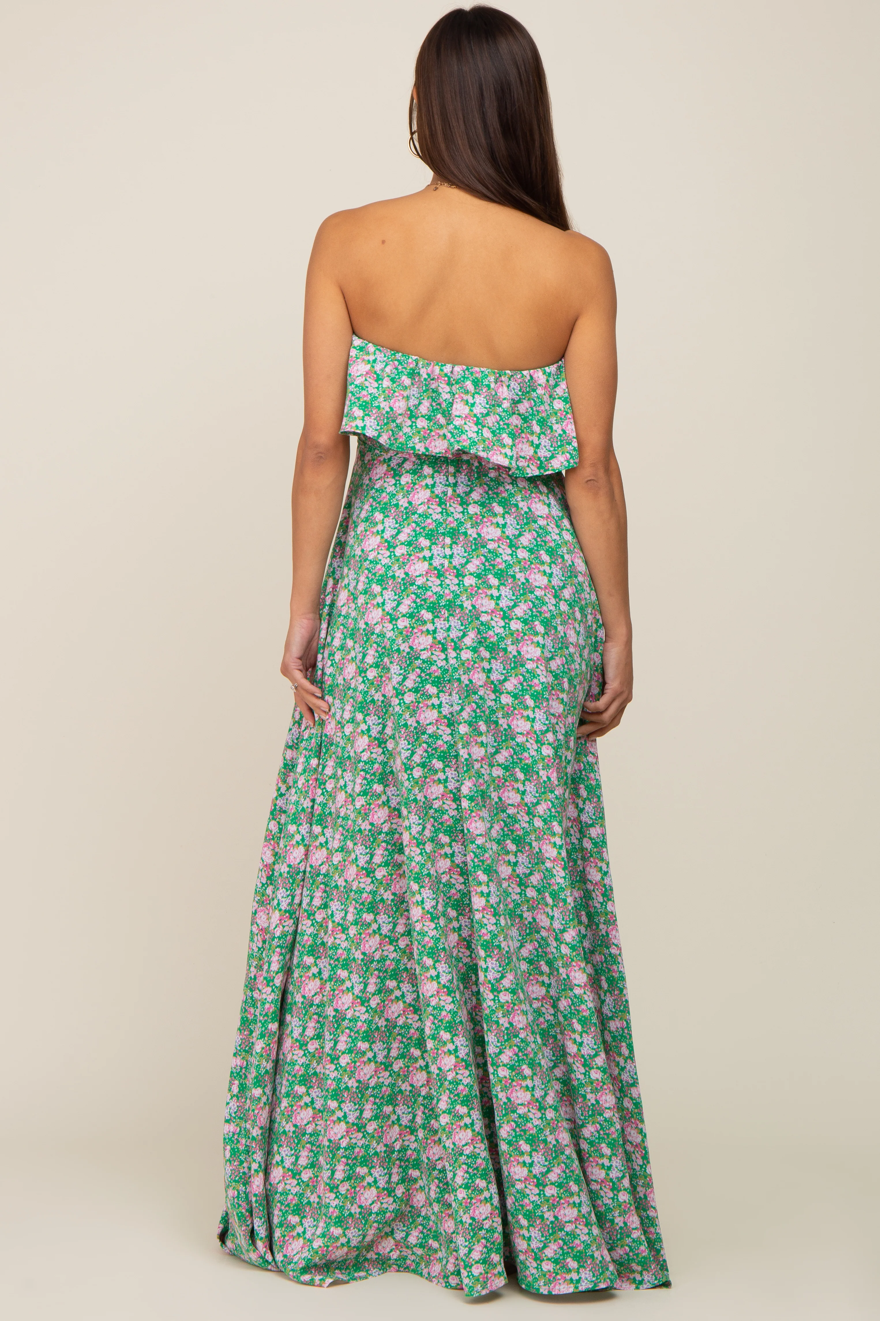 Green Floral Sleeveless Maternity Maxi Dress - Image 3