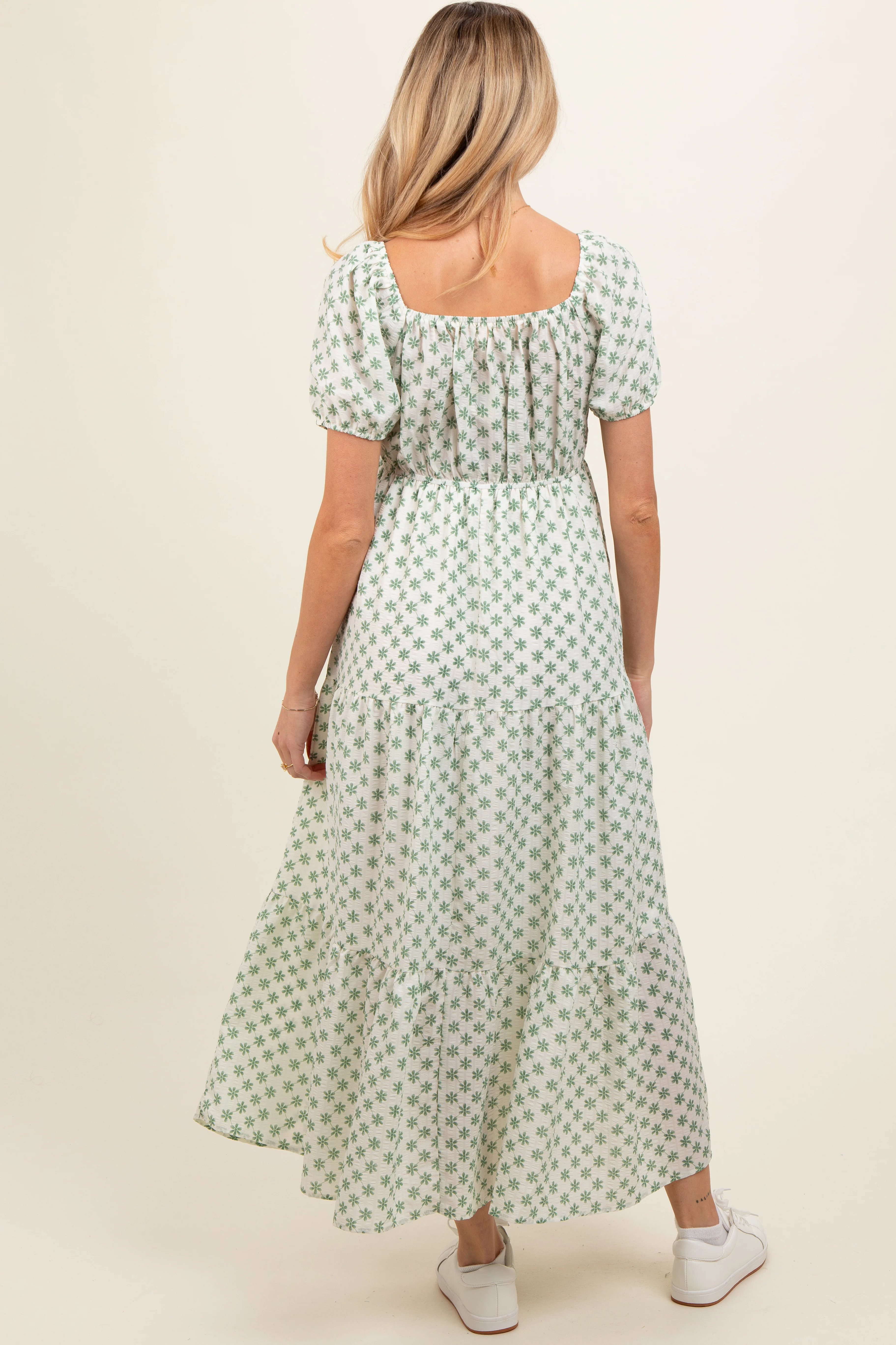 Green Floral Tiered Maternity Maxi Dress - Image 4