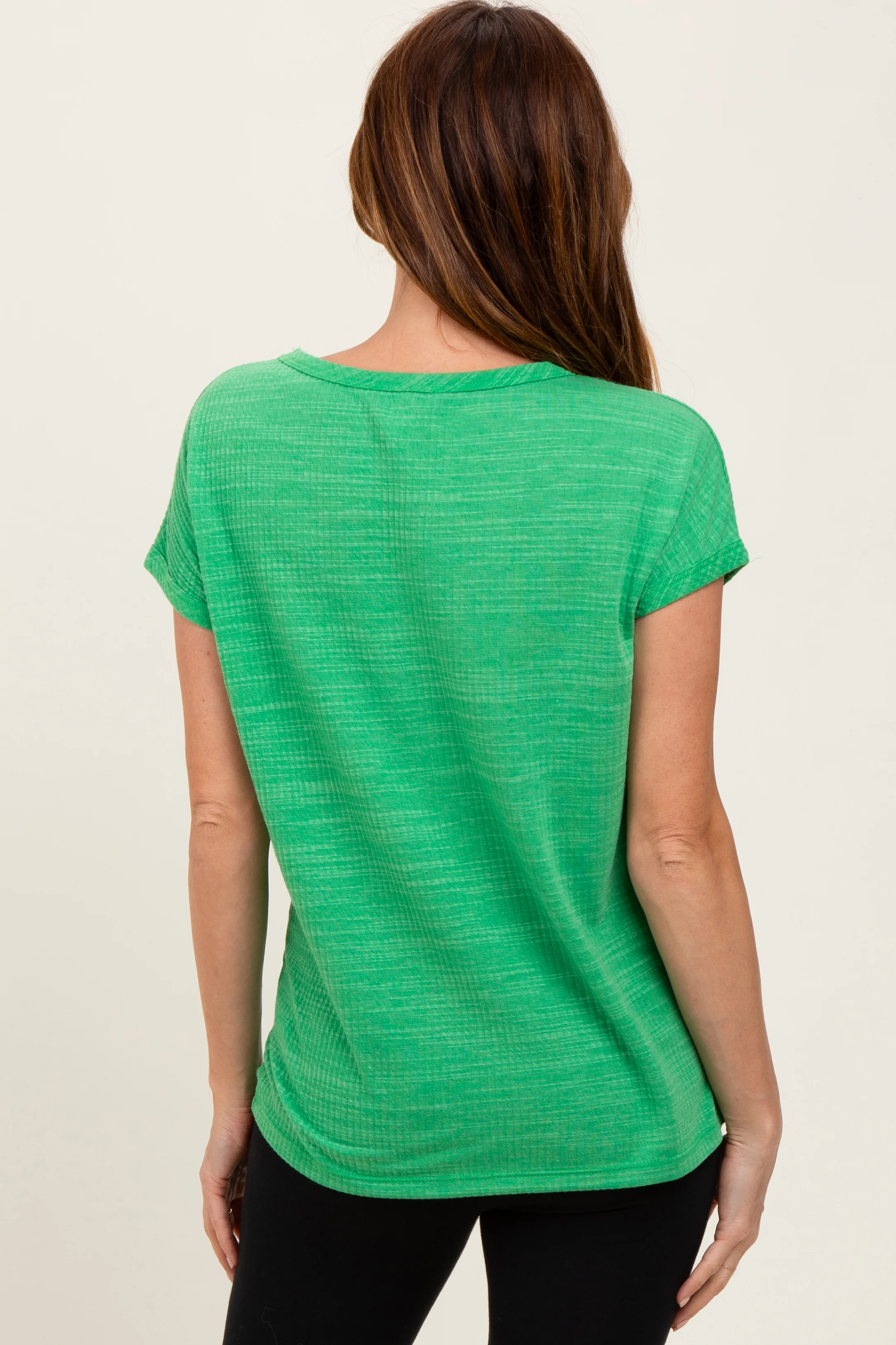 Green Heather Textured Short Sleeve Top - Image 4