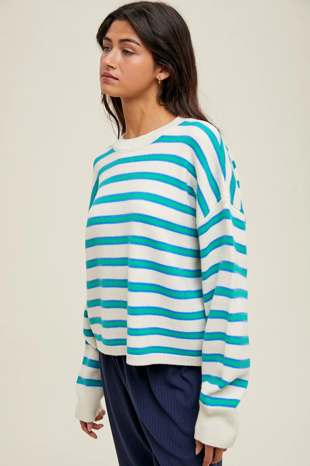 Green Multicolor Stripe Sweater - Image 2