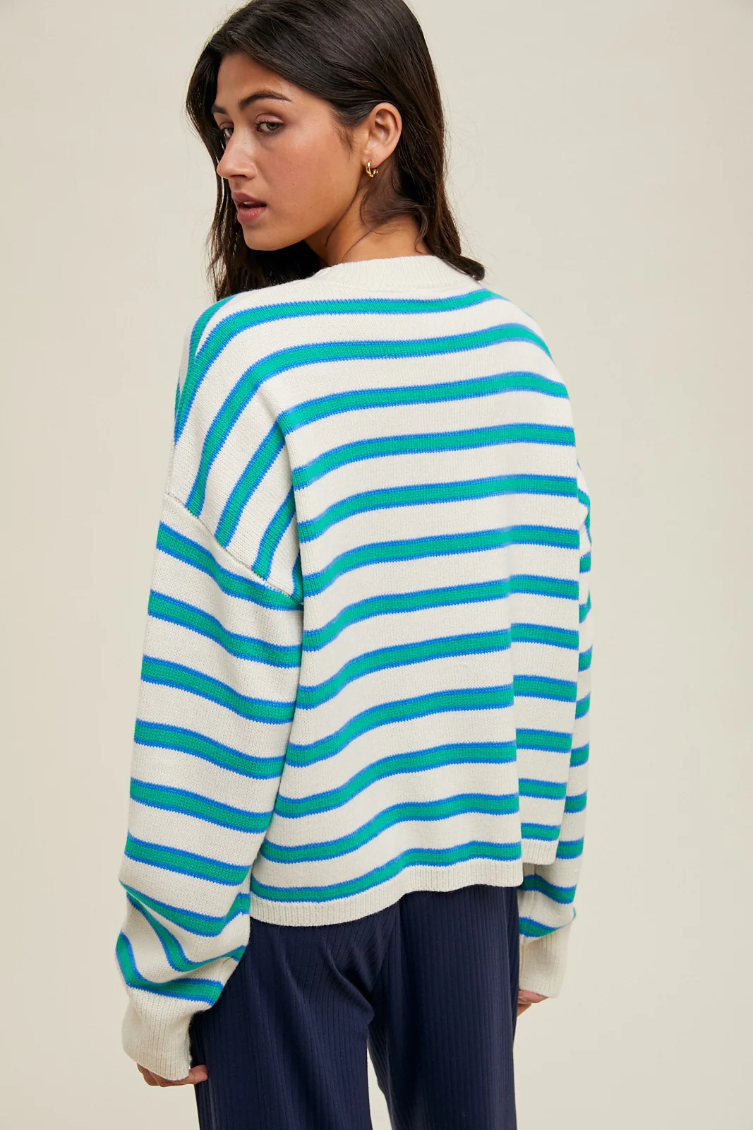 Green Multicolor Stripe Sweater - Image 3
