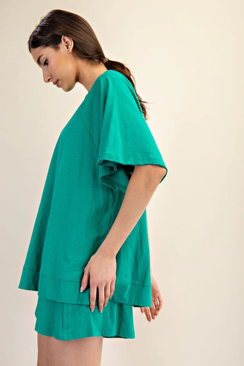 Green Oversized Raw Hem Short Sleeve Tee - Image 3