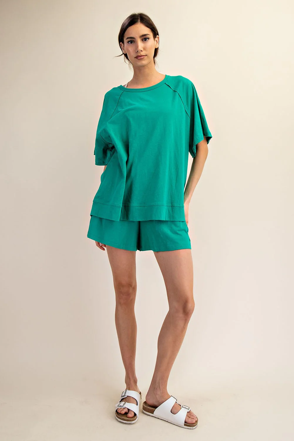 Green Oversized Raw Hem Short Sleeve Tee - Image 5