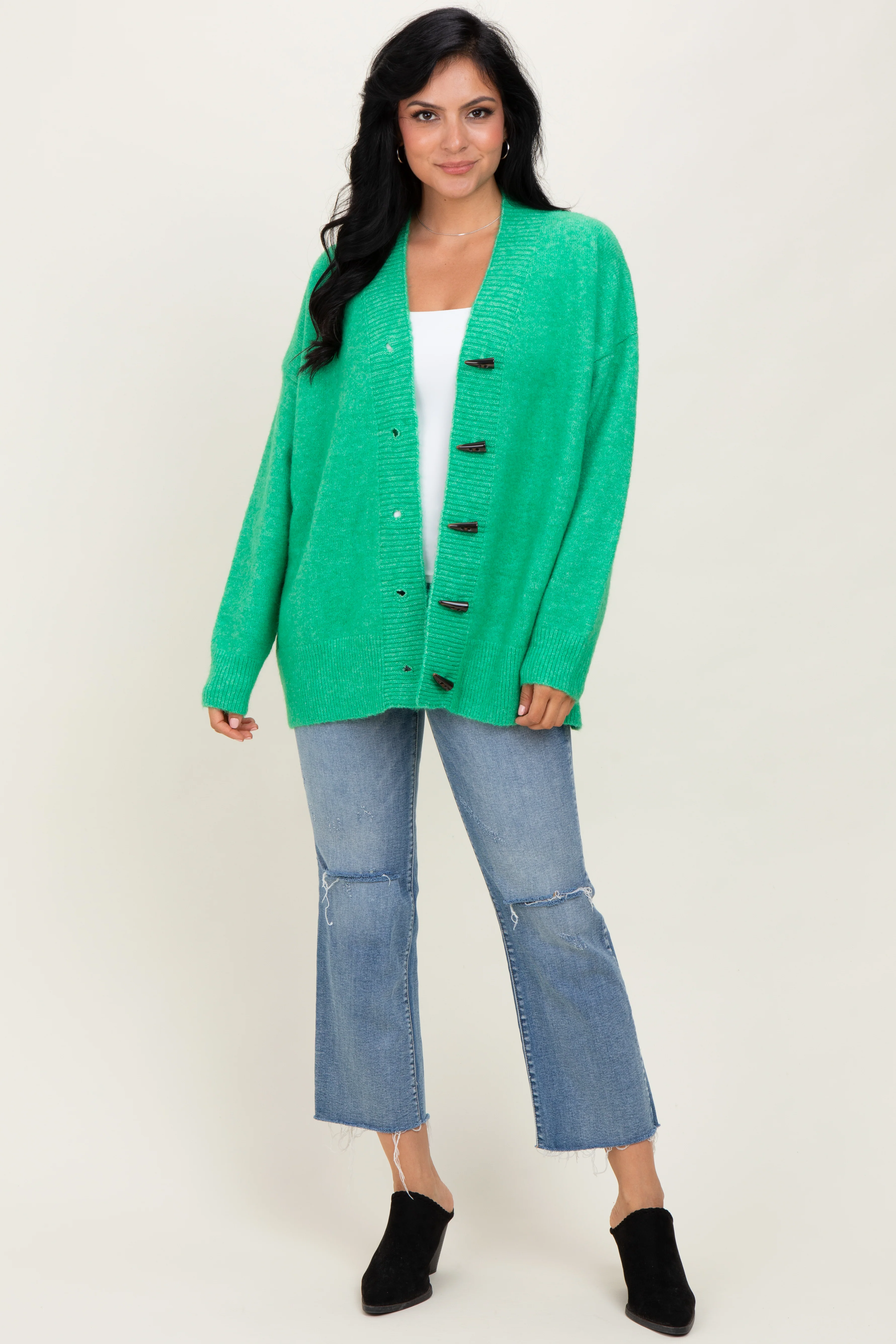 Green Oversized Toggle Button Cardigan - Image 2