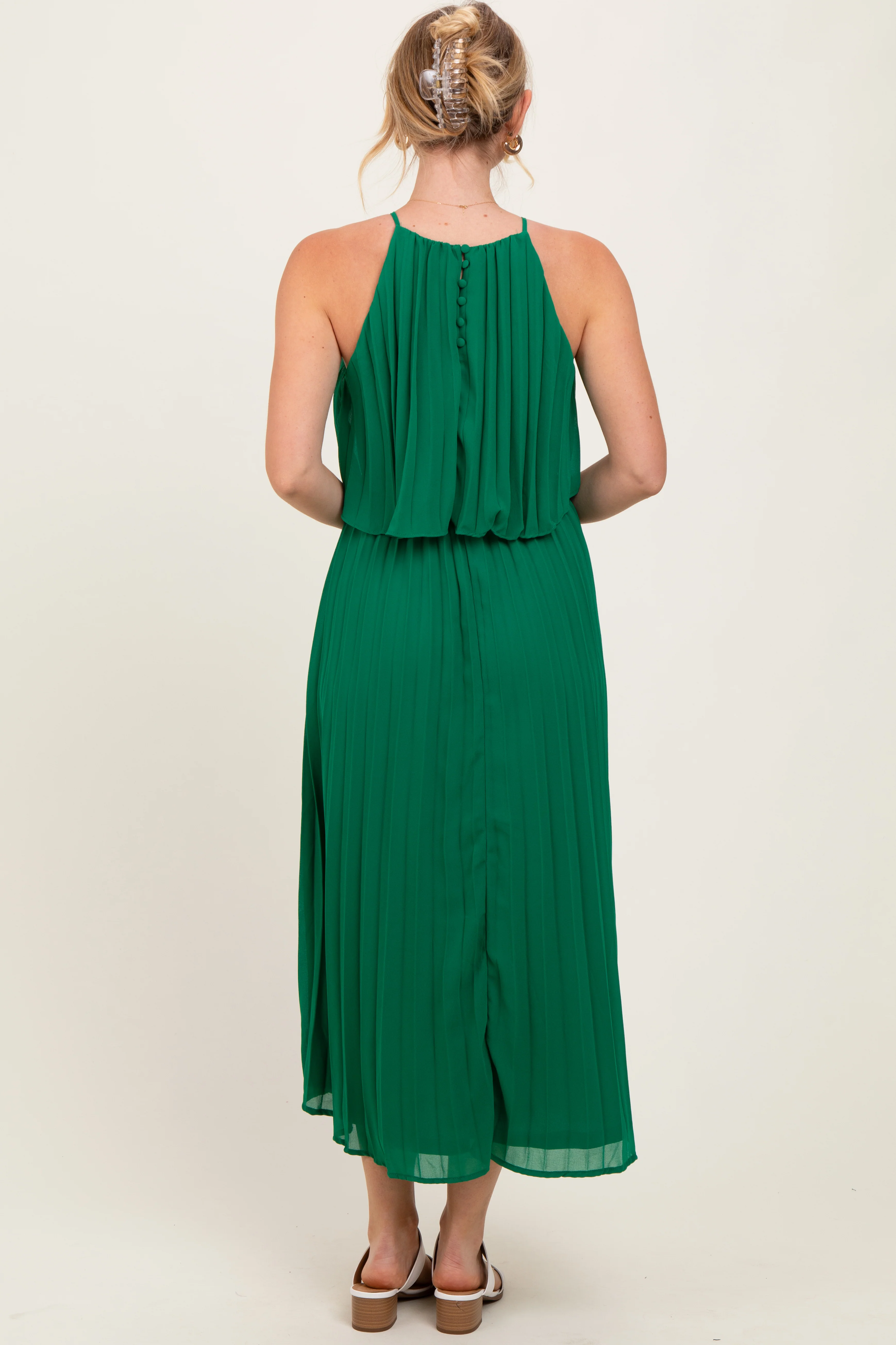 Green Pleated Woven Midi Dress - Image 4