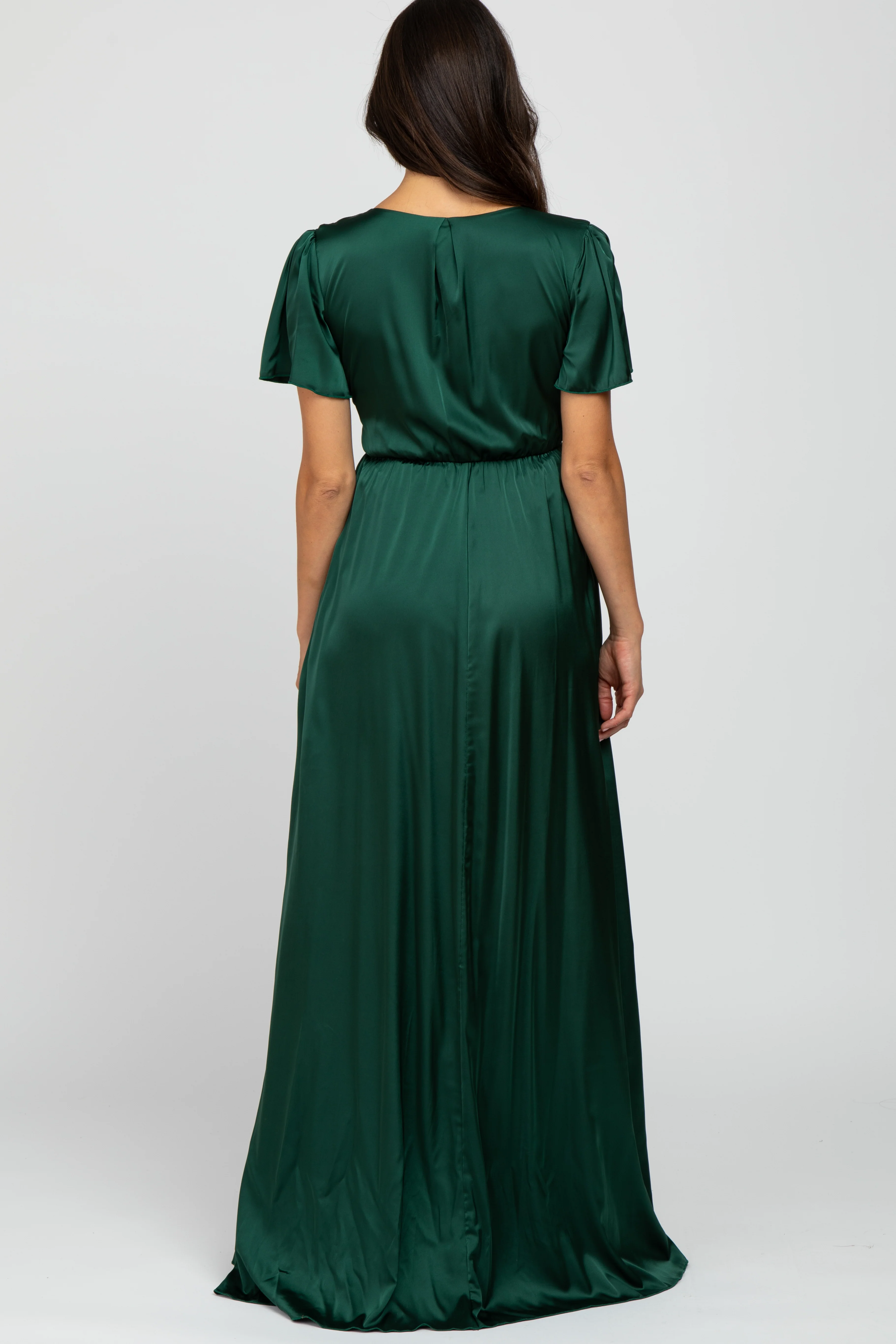 Green Side Slit Satin Maxi Dress - Image 3