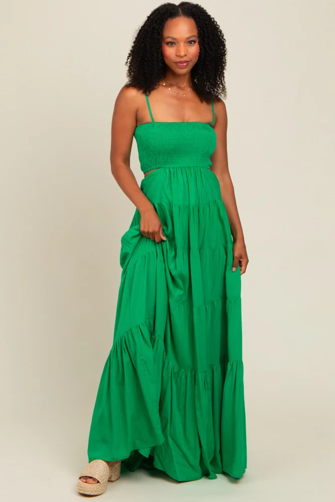 Green Smocked Cutout Maternity Maxi Dress - Image 5