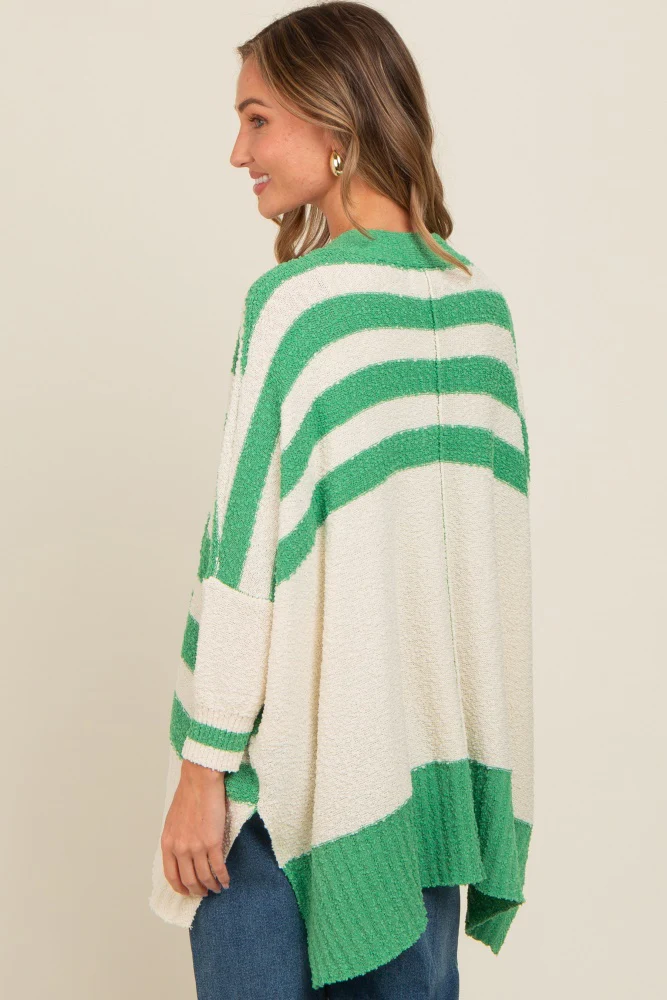 Green Textured Knit Striped Oversized Cardigan - Image 3