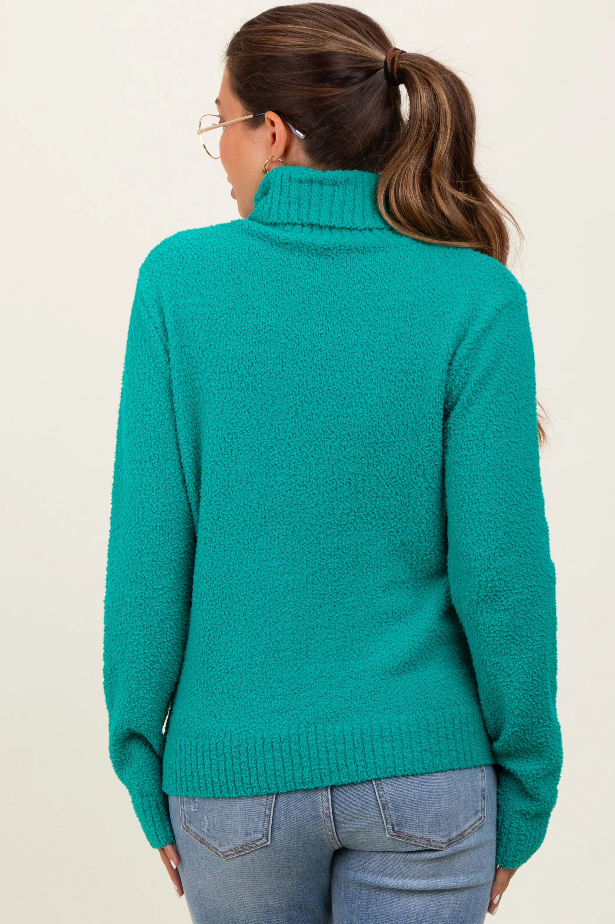 Green Turtleneck Chenille Knit Maternity Sweater - Image 4