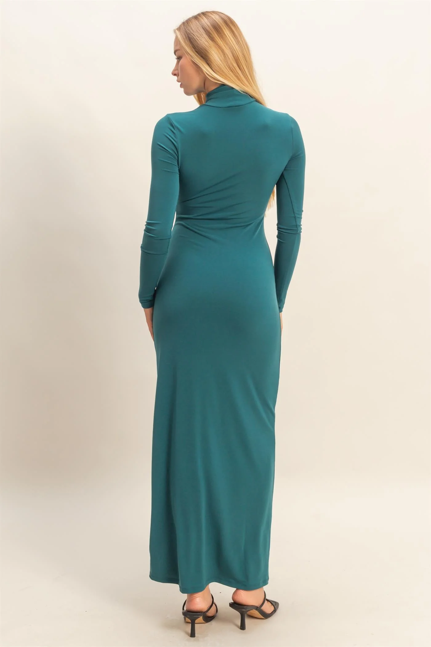 Green Turtleneck Long Sleeve Maxi Dress - Image 4