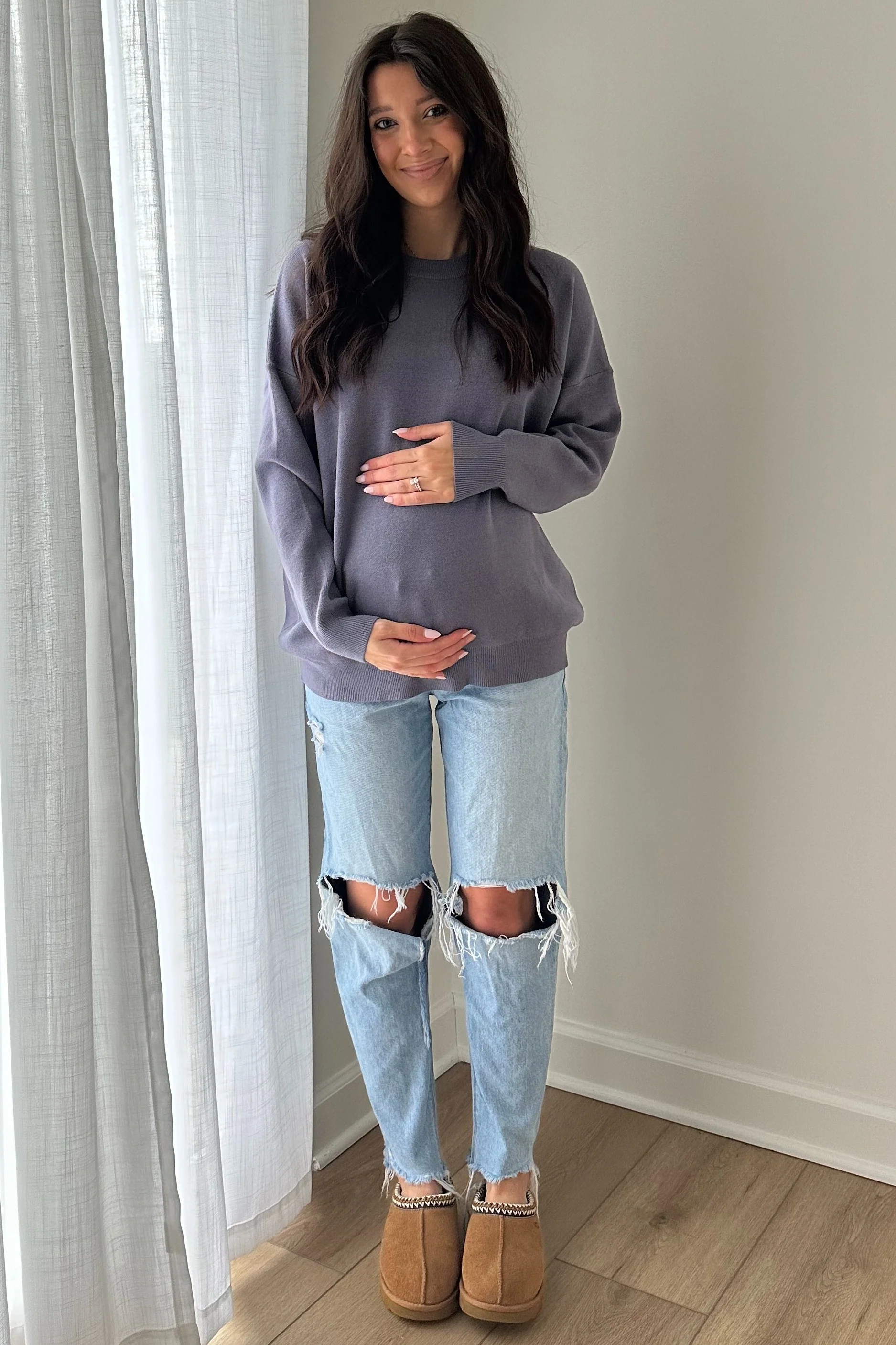 Grey Basic Relaxed Pullover Maternity Sweater - Image 4